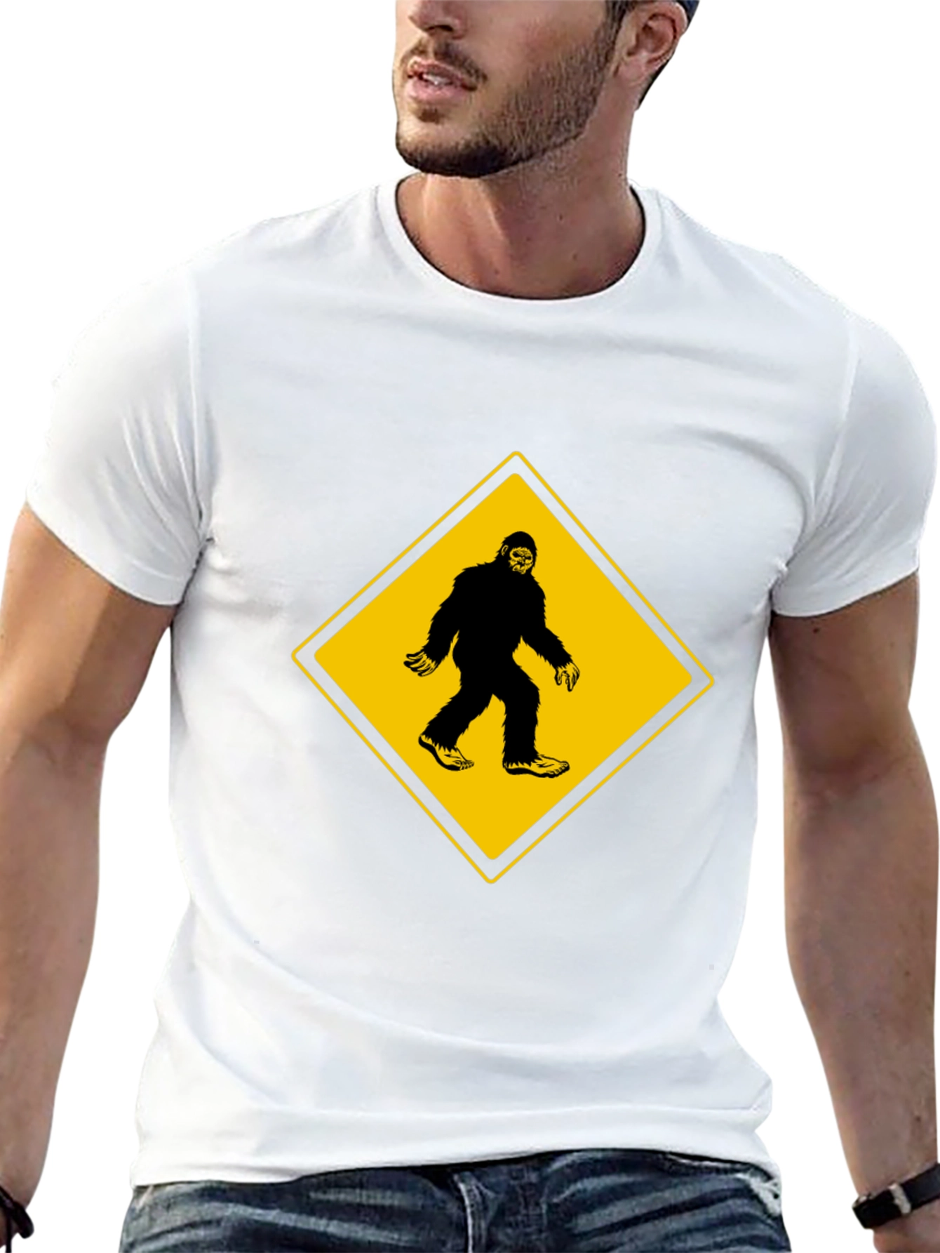 Black Bigfoot Crossing Men's Black T-Shirt view 13