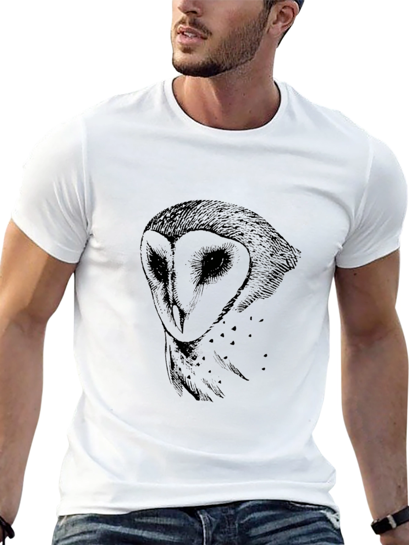 Black Men's Black Owl Graphic T-Shirt view 13