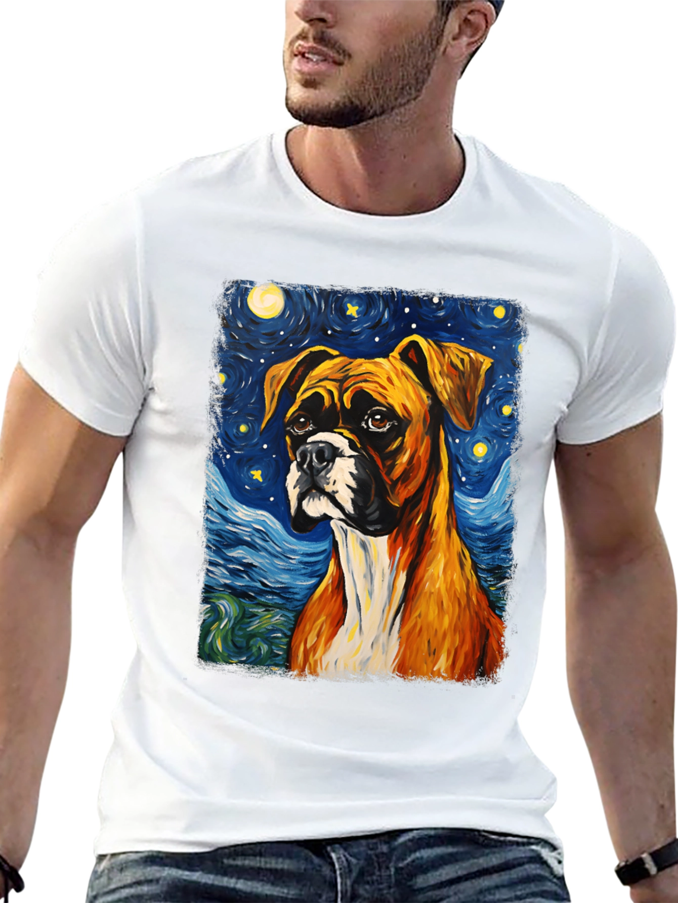 Boxer Dog Starry Night T-Shirt - 13