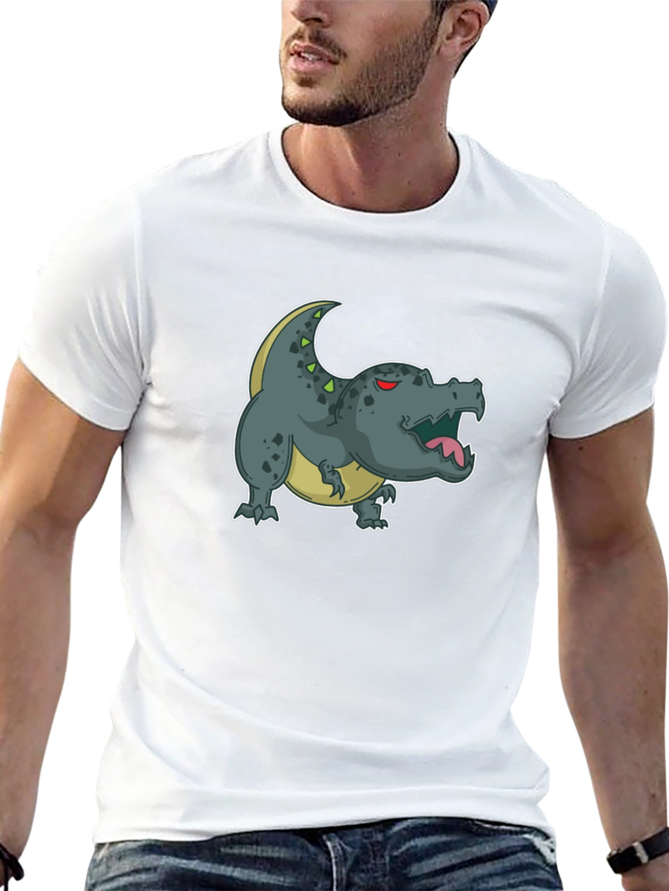 Black Cartoon Dinosaur Graphic Tee - Black view 13