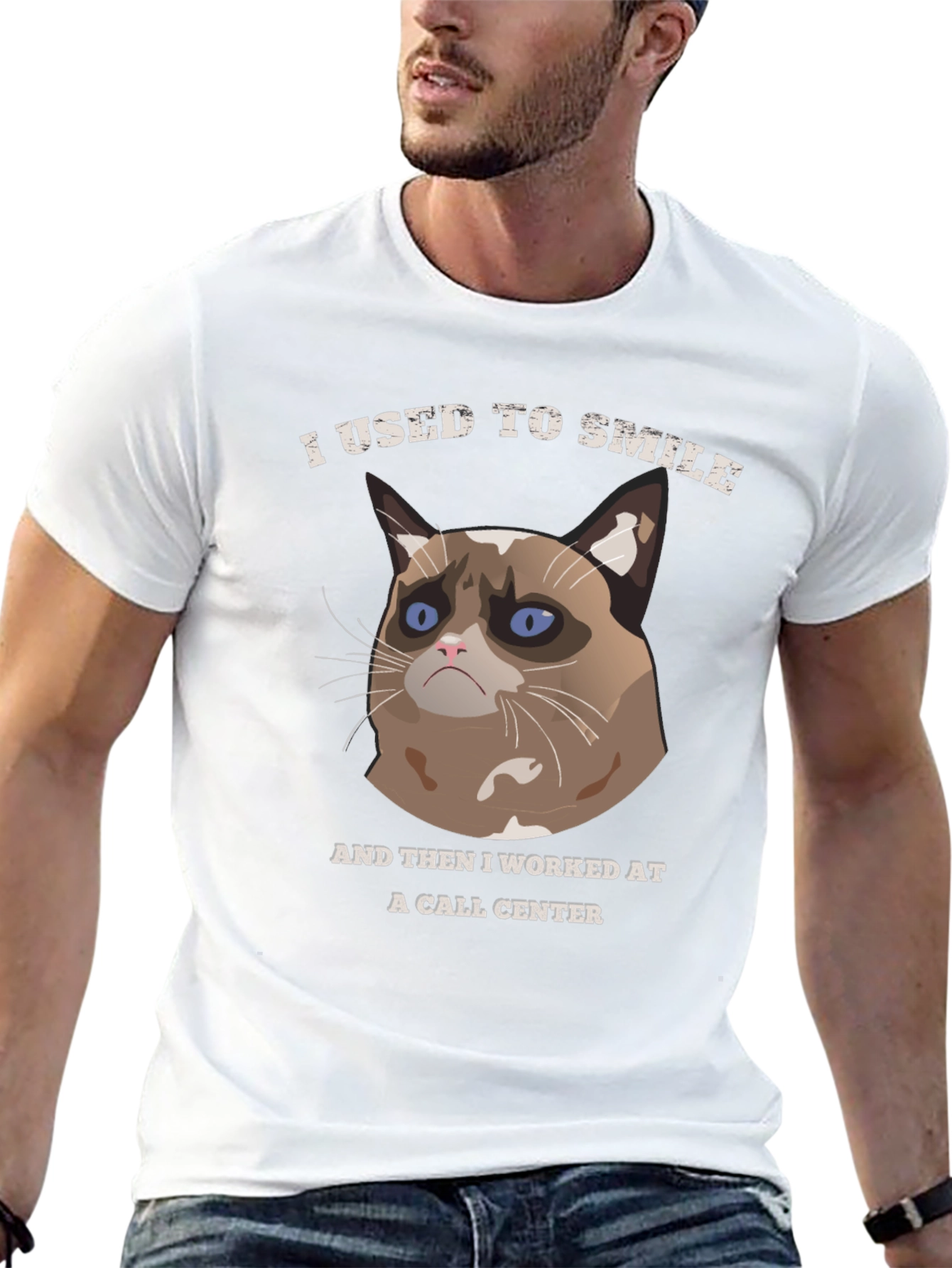Black Grumpy Cat Call Center T-Shirt view 13