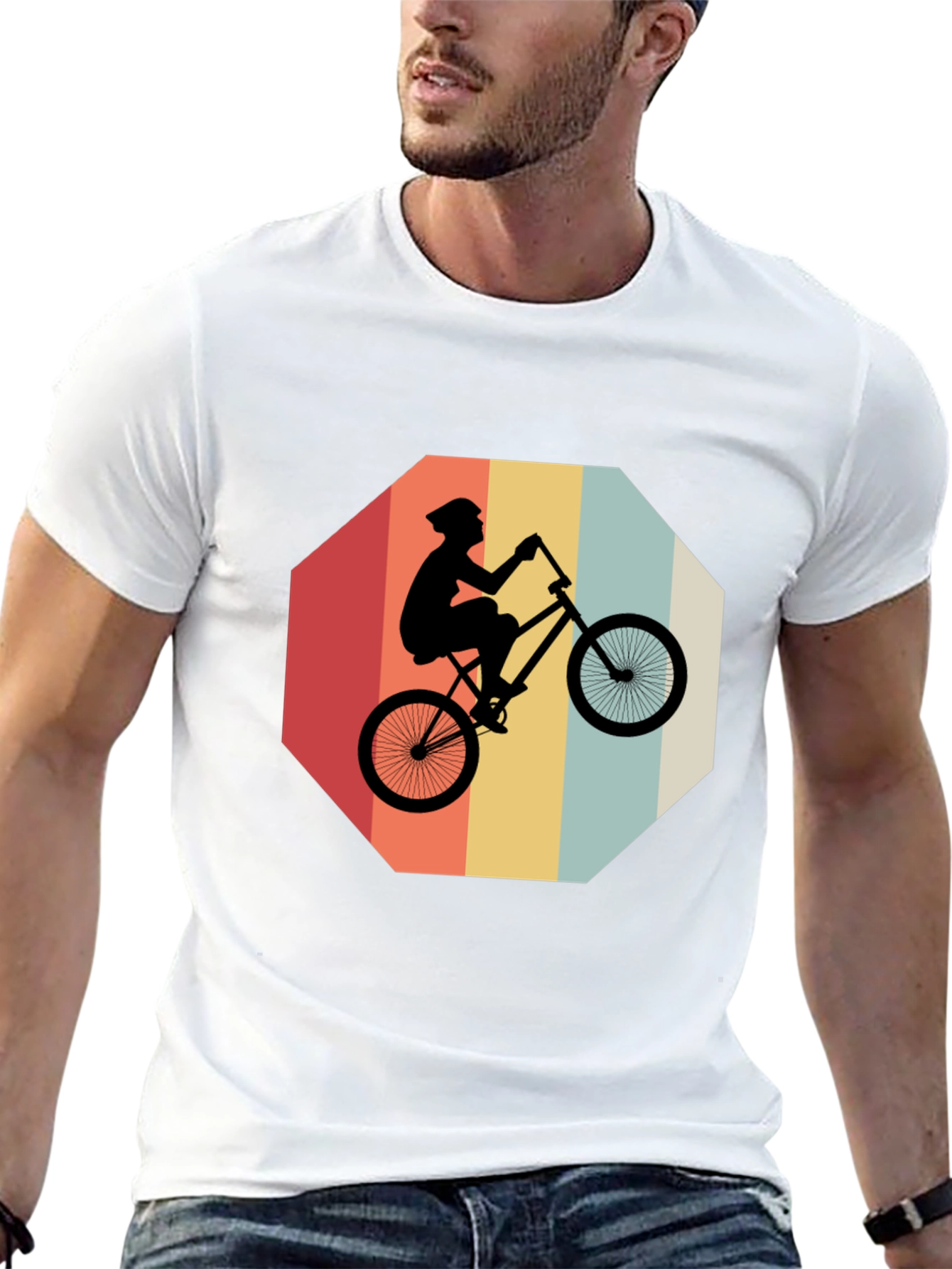 Black Retro Bike Rider Graphic Tee - Black Cotton Blend view 13