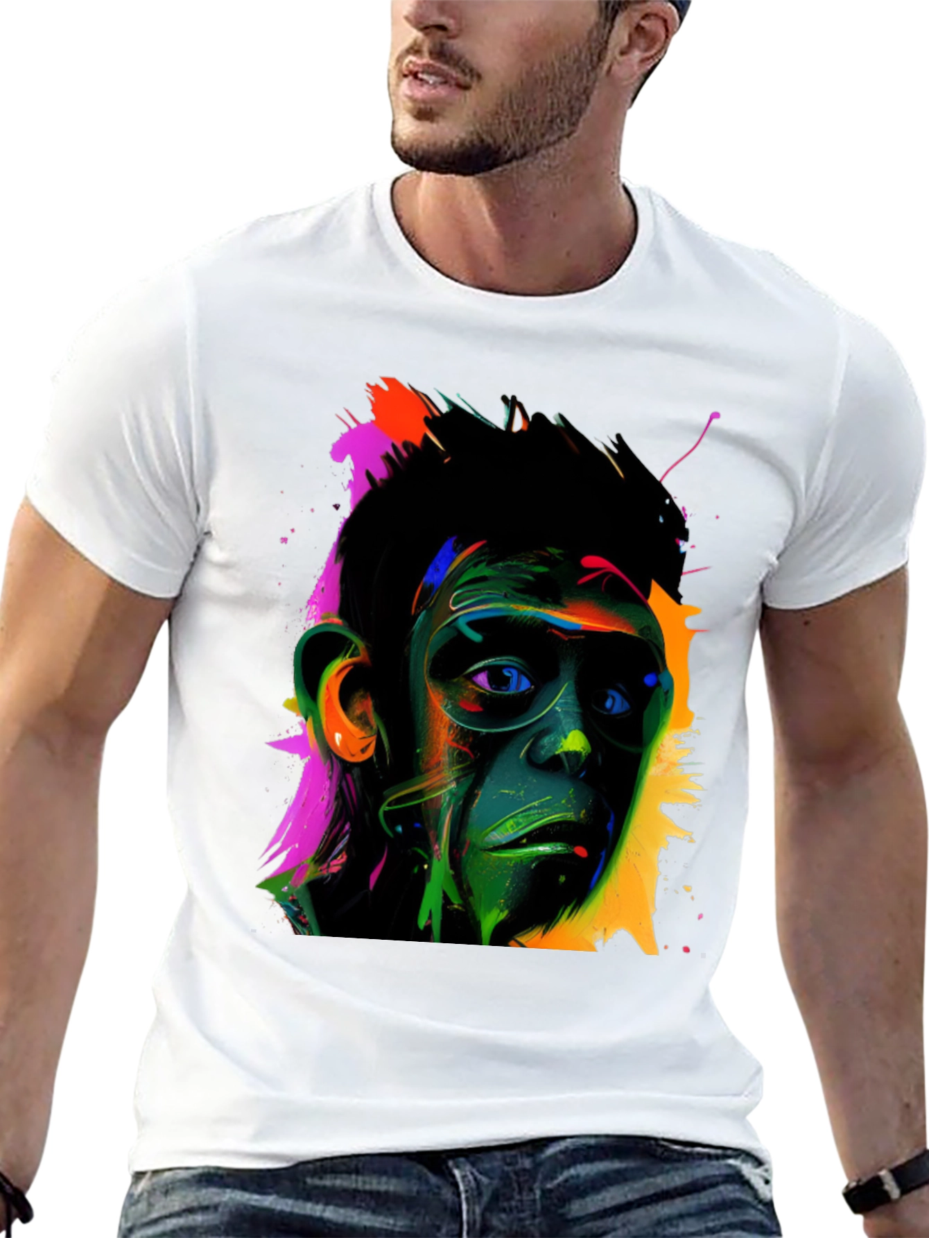 Black Colorful Monkey Face Graphic T-Shirt view 13