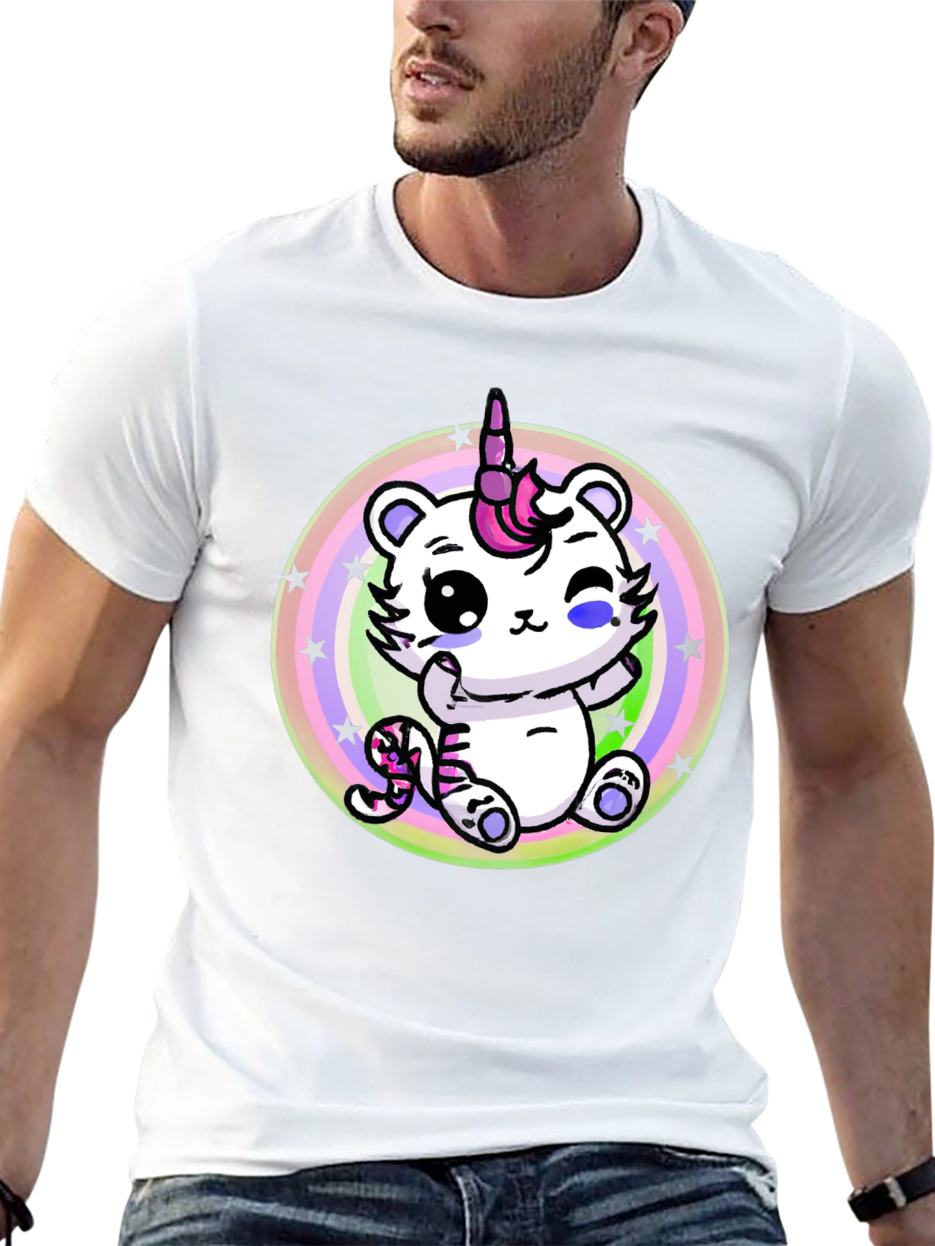 Black Cute Unicorn Cat T-Shirt - Black Cotton Tee view 13