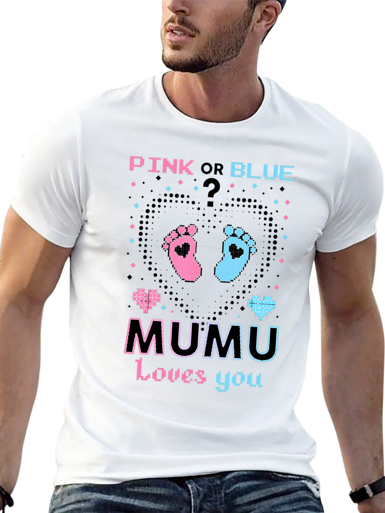 Black Pink or Blue Gender Reveal 'MUMU Loves You' T-Shirt view 13