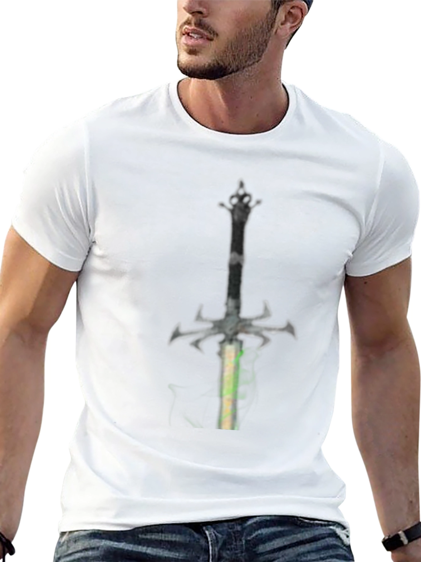 Black Fantasy Sword Graphic Tee - Black Cotton Casual Shirt view 13
