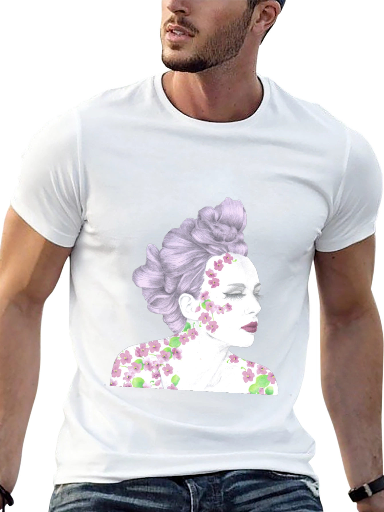 Black Floral Woman Graphic Tee - Unique Design view 13
