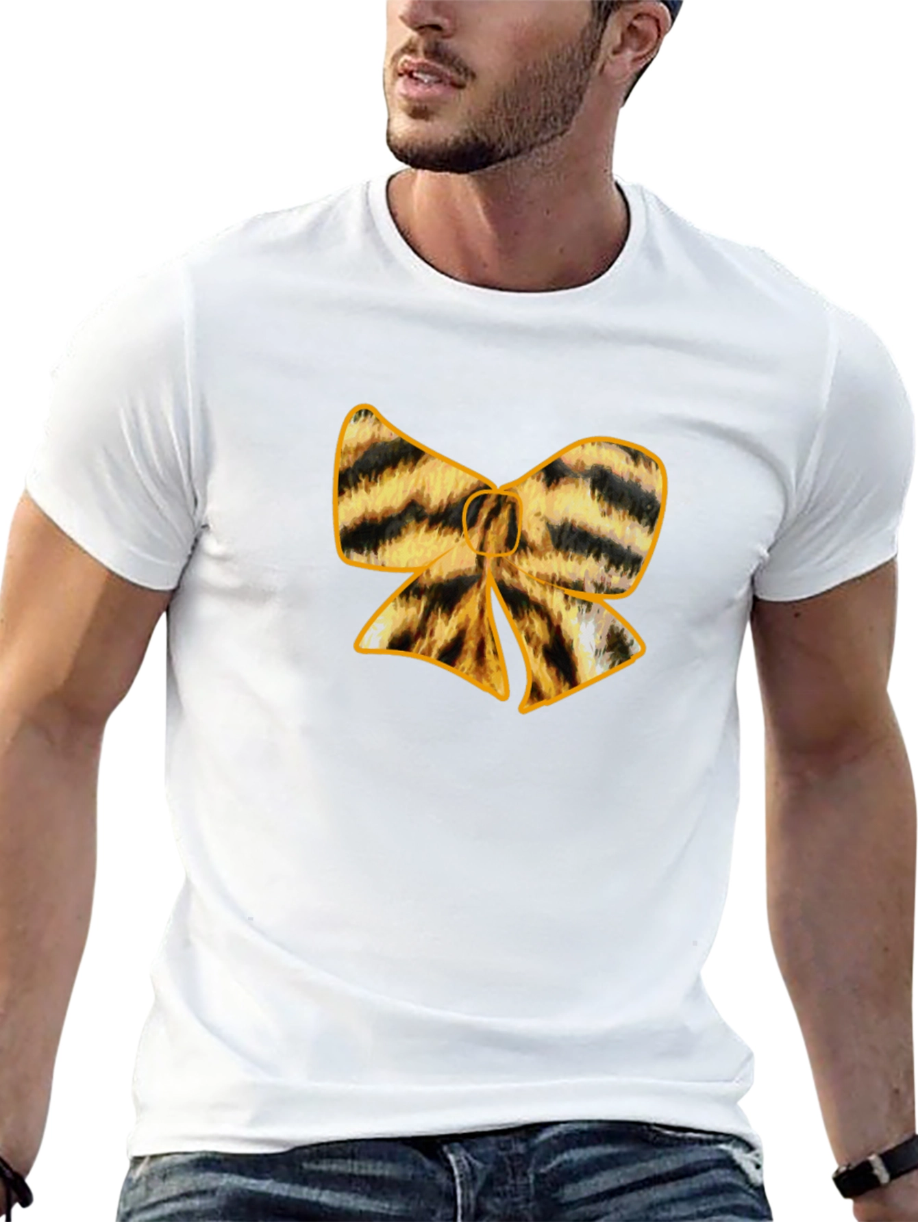 Black Striped Bow Tie Graphic Tee - Stylish Black T-Shirt view 13