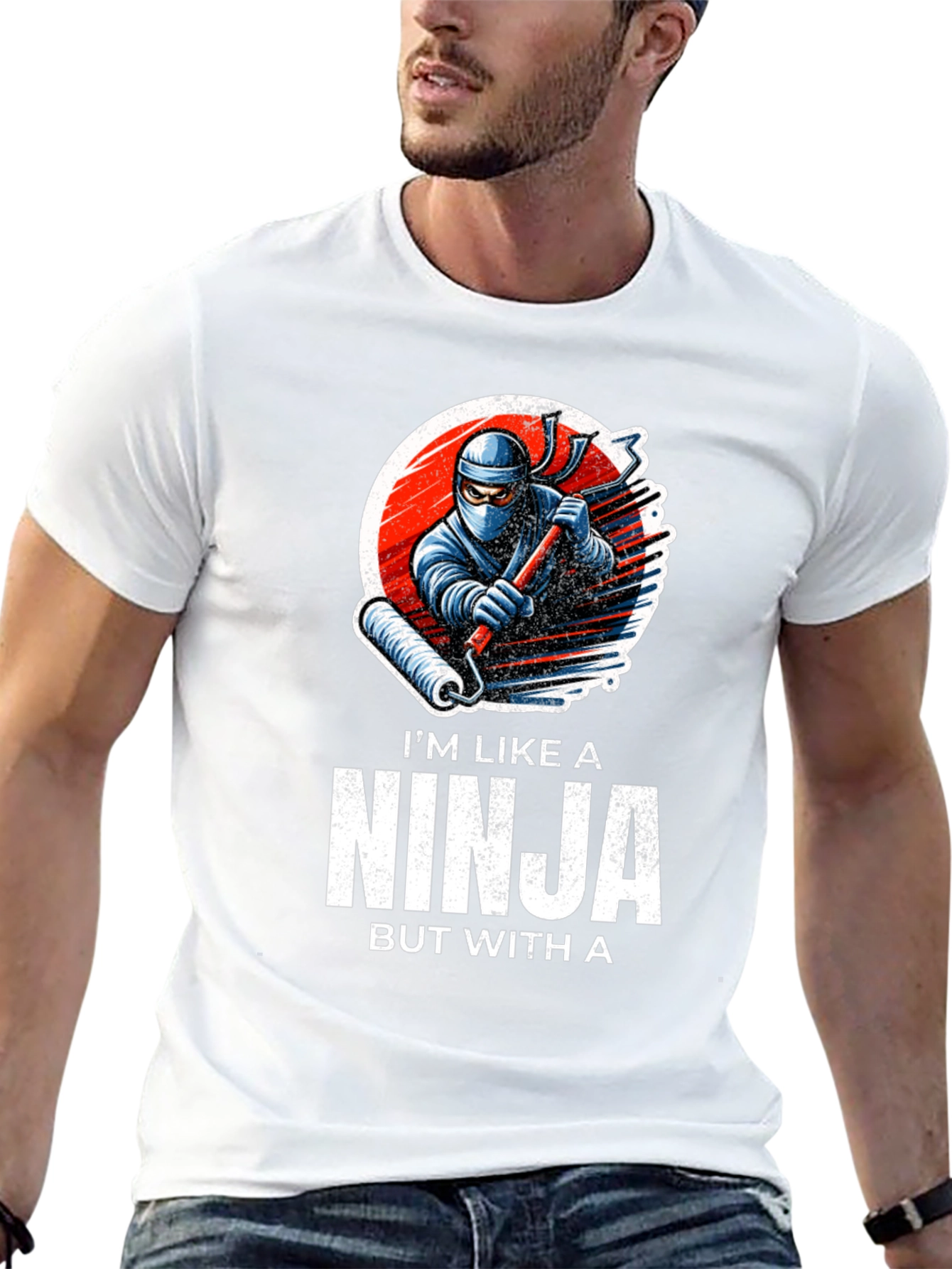 Black Ninja Painter T-Shirt - Funny Graphic Tee view 13