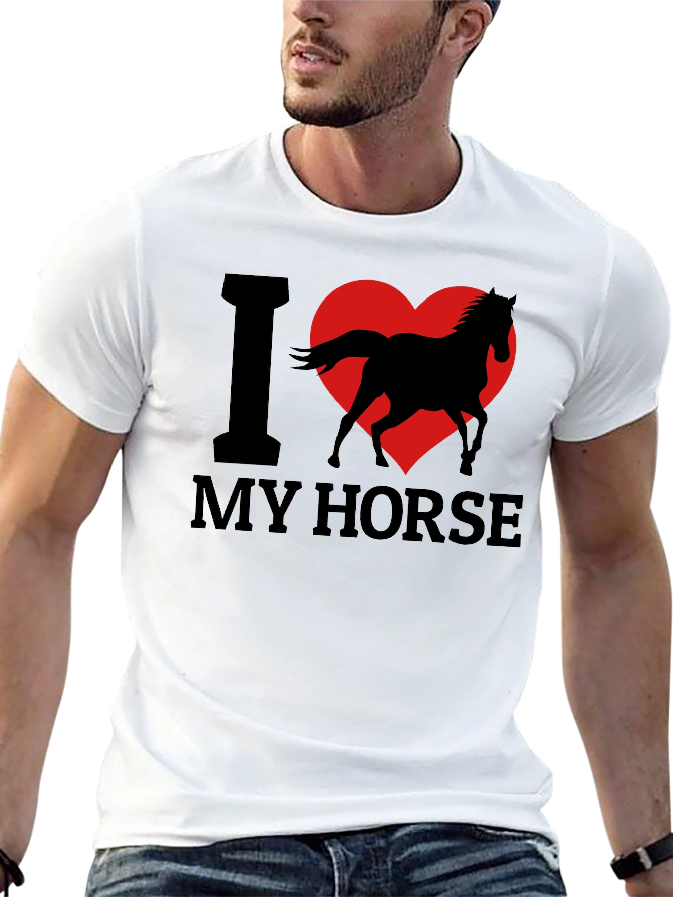 Black I Love My Horse T-Shirt - Black Cotton Tee view 13