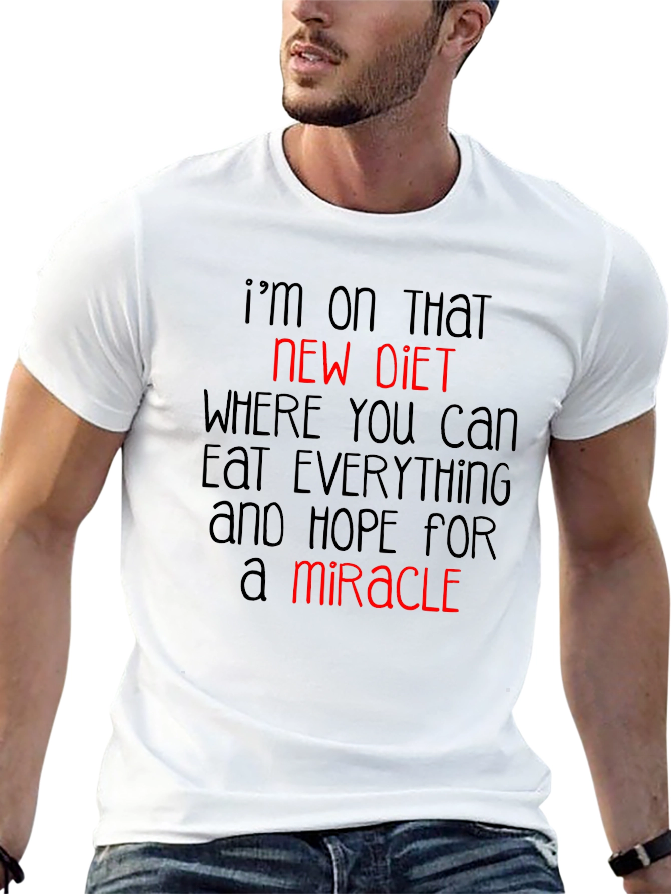 Black Funny Diet T-Shirt: Hope for a Miracle view 13