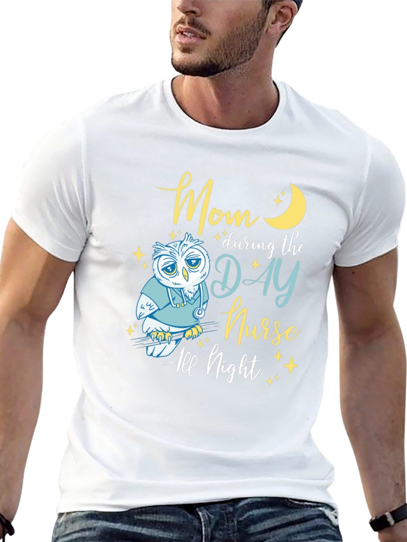 Black Mom Day Nurse, Night Owl T-Shirt - Soft Cotton Blend view 13