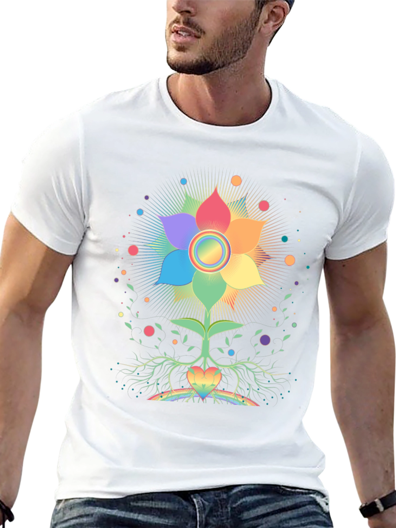 Black Rainbow Flower Chakra Tree Black T-Shirt view 13