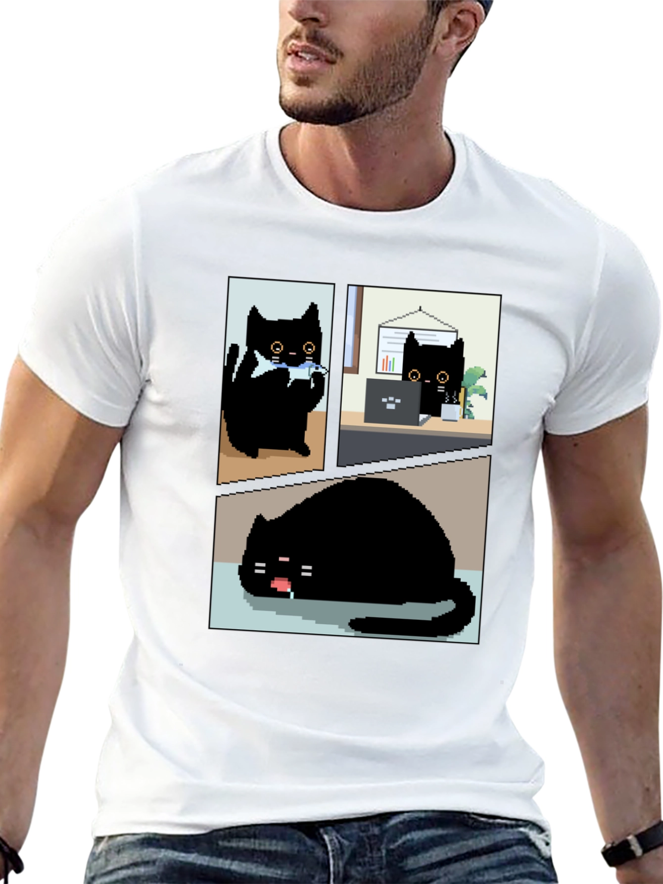 Black Pixel Black Cat T-Shirt - Cute & Funny view 13
