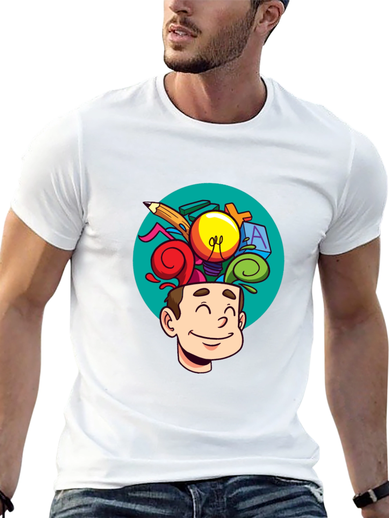 Black Creative Mind T-Shirt - Cartoon Brain view 13
