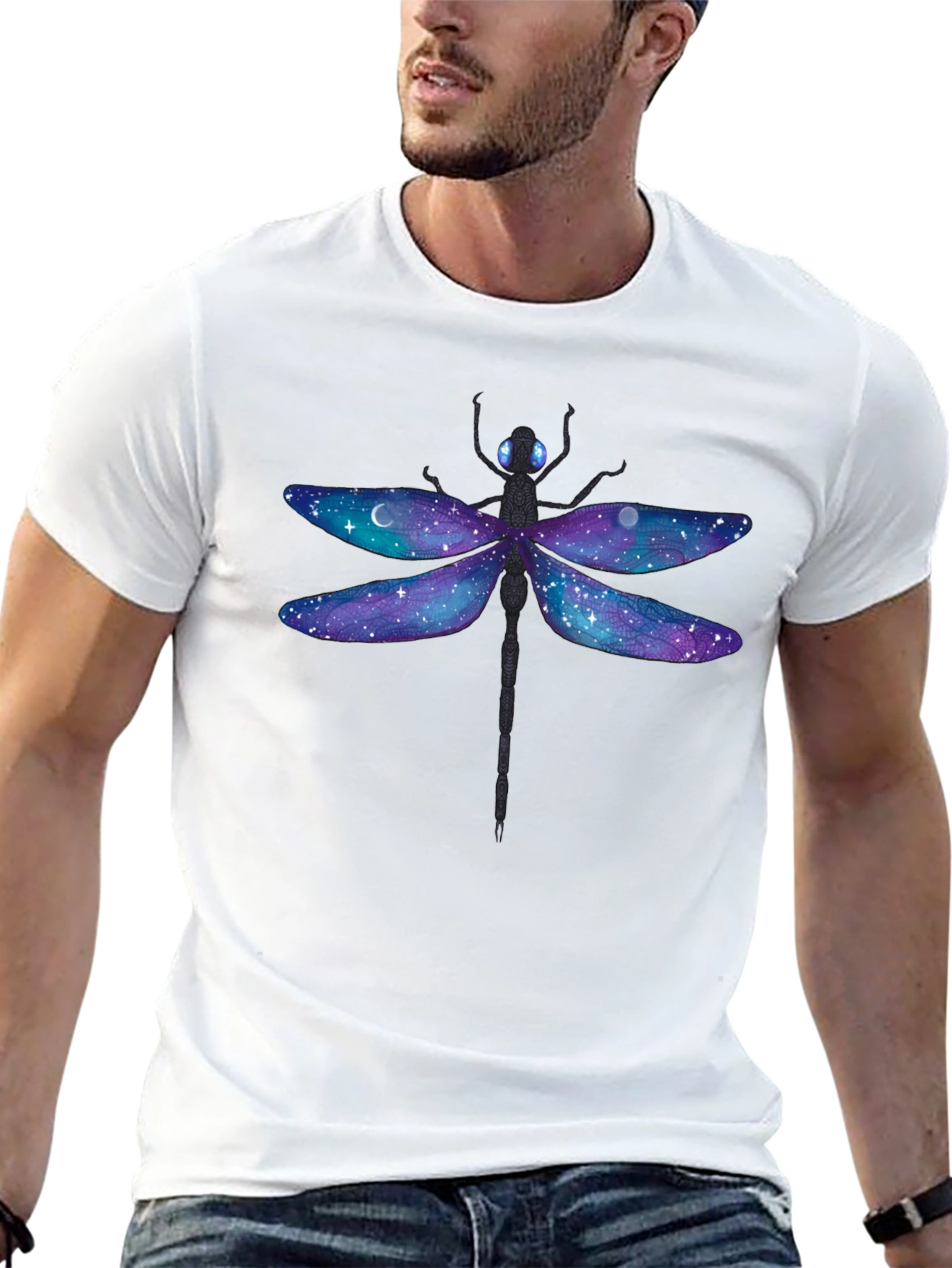Black Galaxy Dragonfly T-Shirt - Unique Graphic Tee view 13