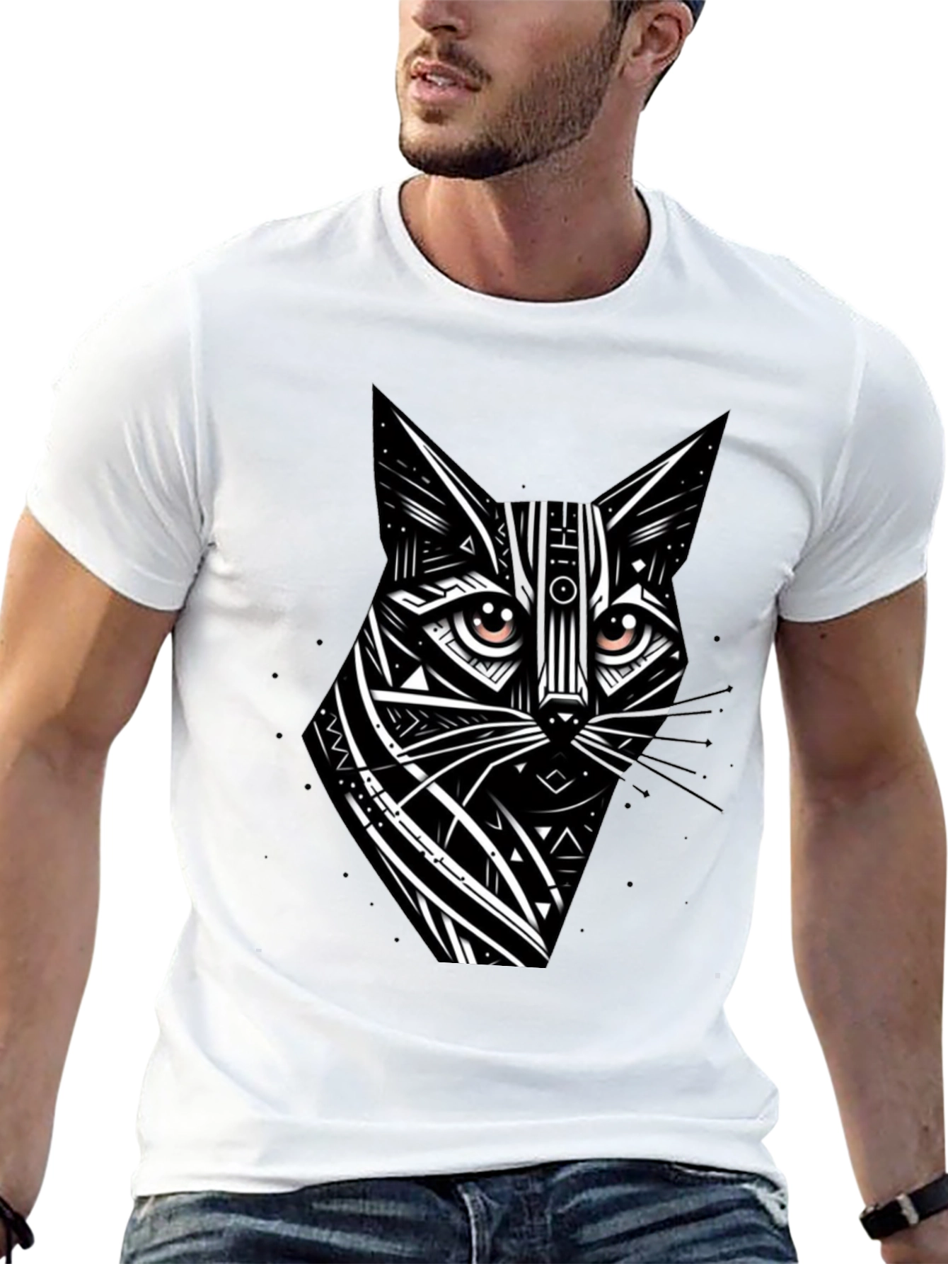 Black Tribal Cat Graphic Black T-Shirt view 13