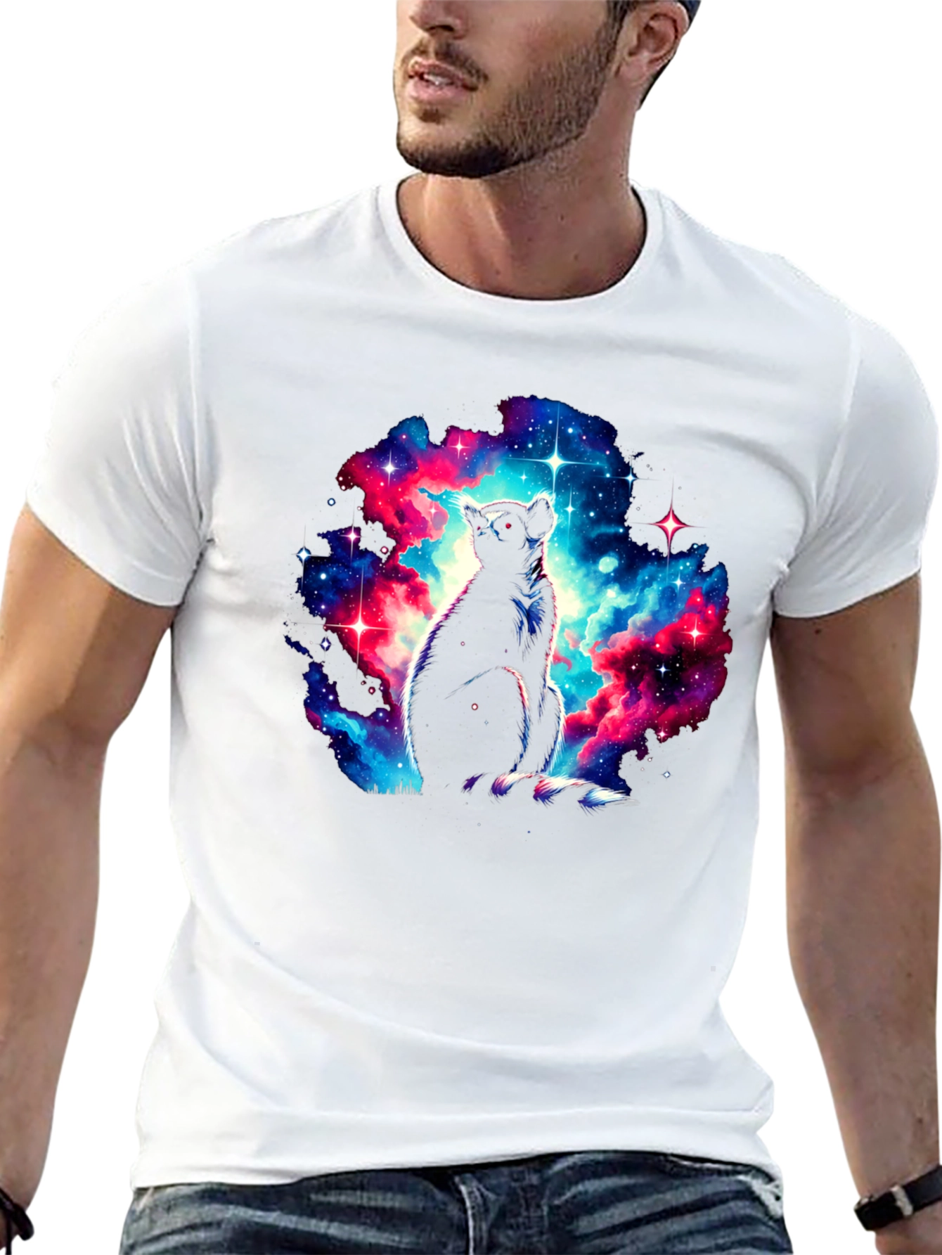 Black Galaxy Lemur Graphic T-Shirt - Men's Black Tee view 13