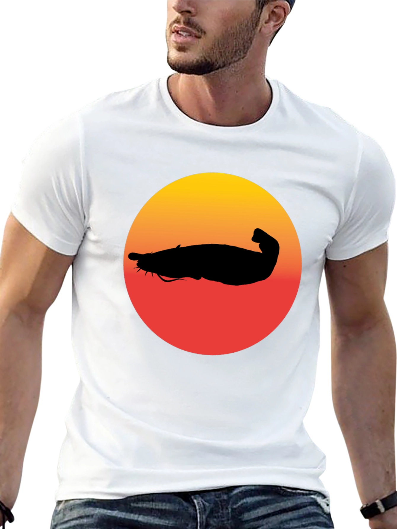 Black Catfish Sunset Graphic Tee - Unique Design view 13
