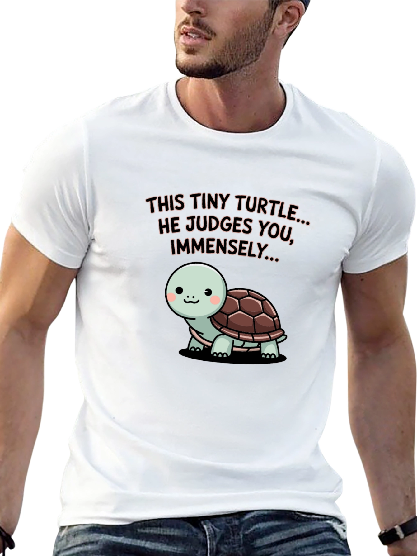 Black Tiny Turtle Judges You Graphic Tee view 13