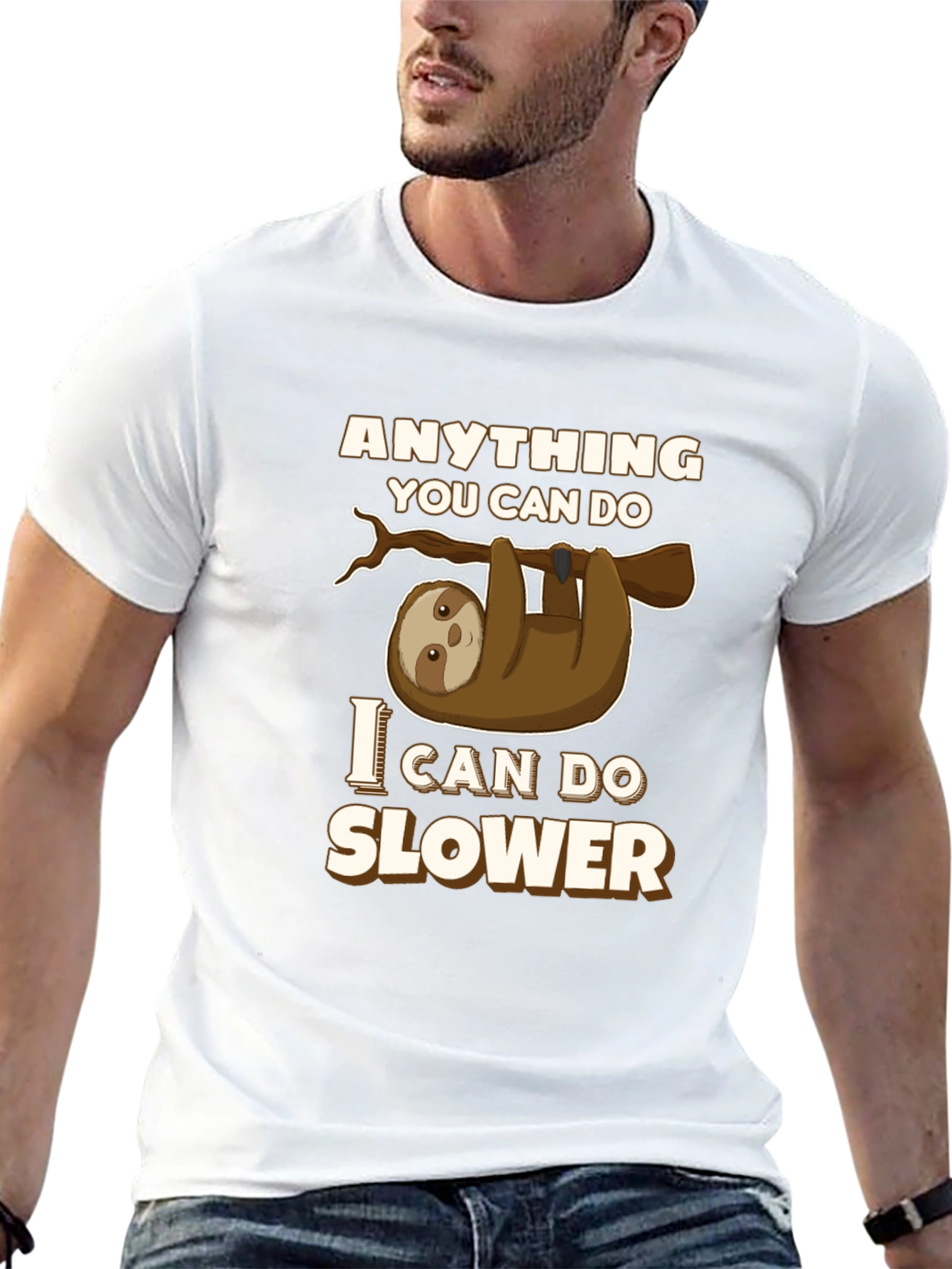 Black Funny Sloth T-Shirt - Anything You Can Do, I Can Do Slower view 13