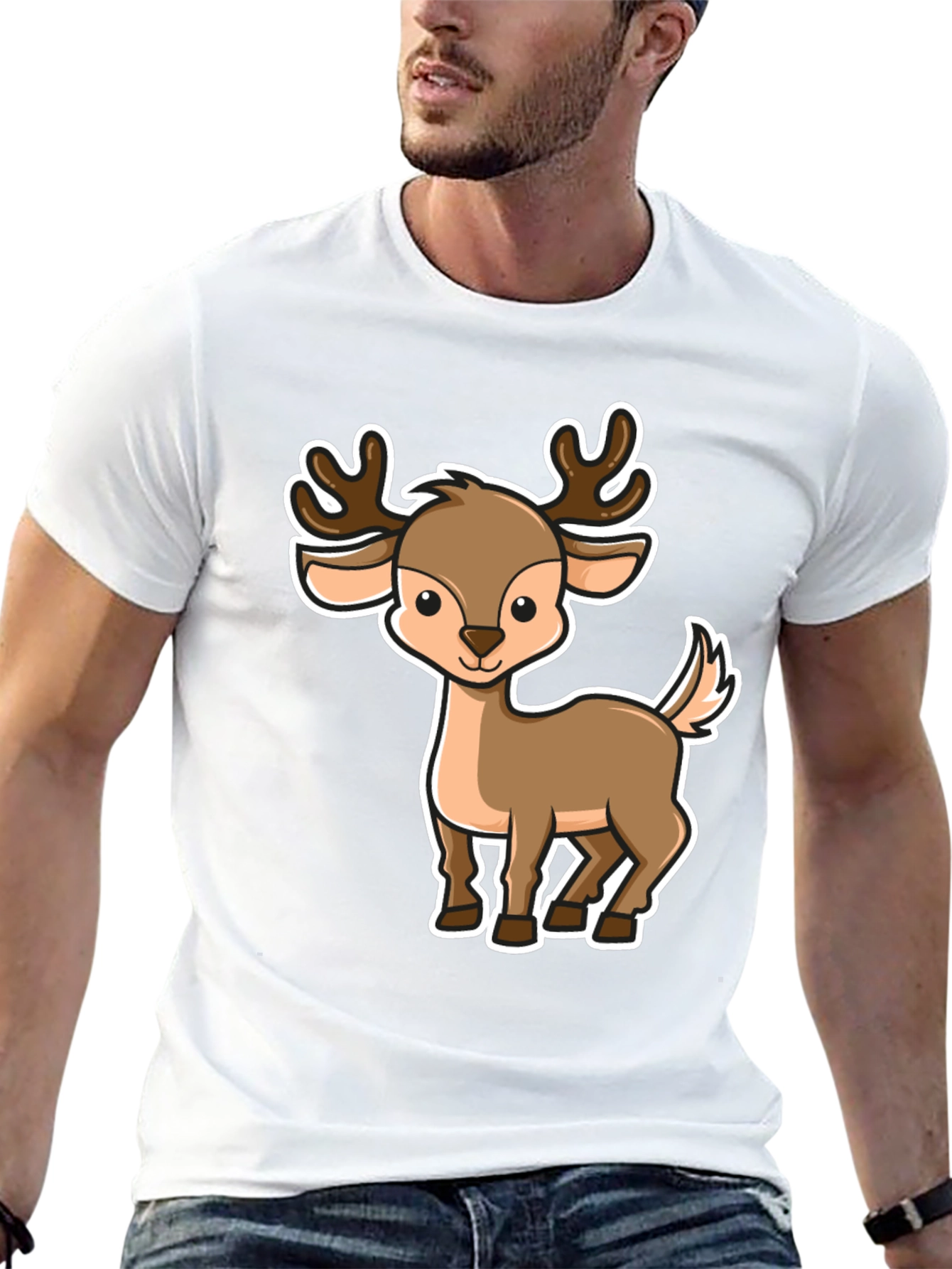 Black Cute Cartoon Deer Graphic Tee view 13