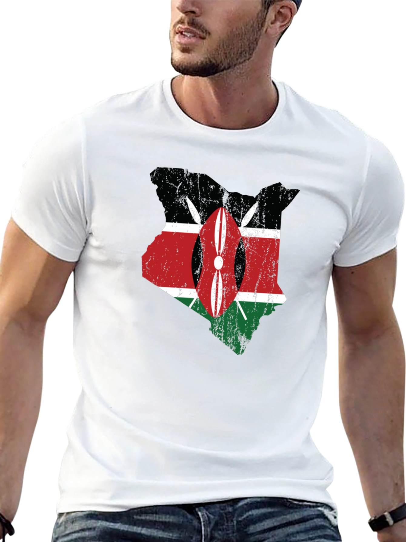 Kenya Flag Map T-Shirt - Distressed Graphic Tee - 13