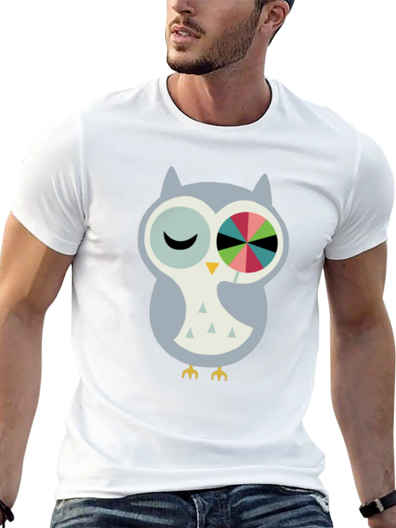 Black Whimsical Owl Graphic Tee - Cotton Blend Comfort view 13