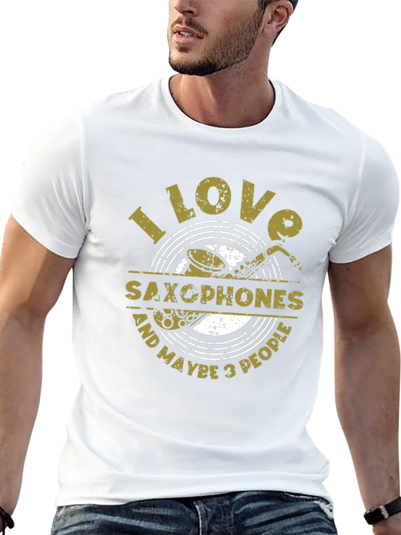 Black I Love Saxophones & Maybe 3 People T-Shirt view 13