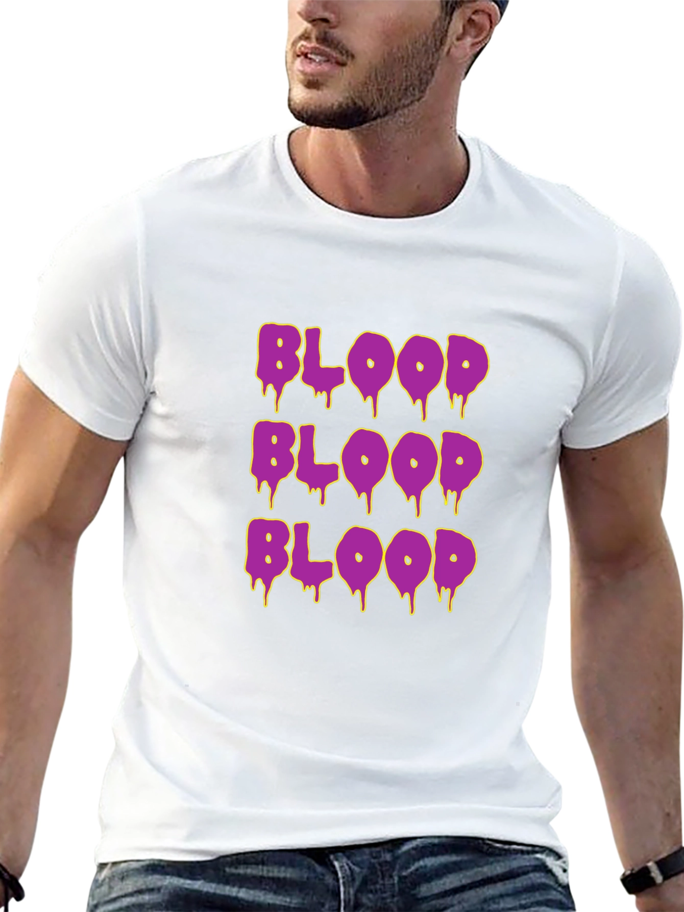 Black Blood Drip T-Shirt - Purple Novelty Graphic Tee view 13