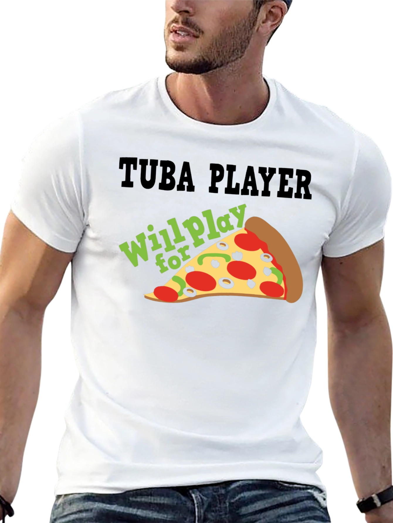 Black Tuba Player Will Play For Pizza Black T-Shirt view 13