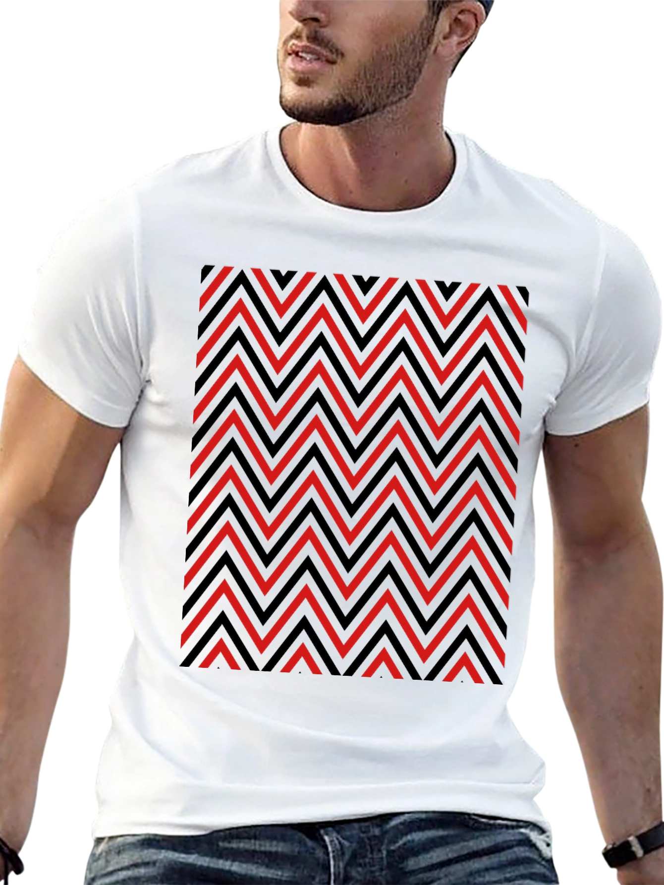 Black Zigzag Patterned Graphic Tee - Red and Black view 13