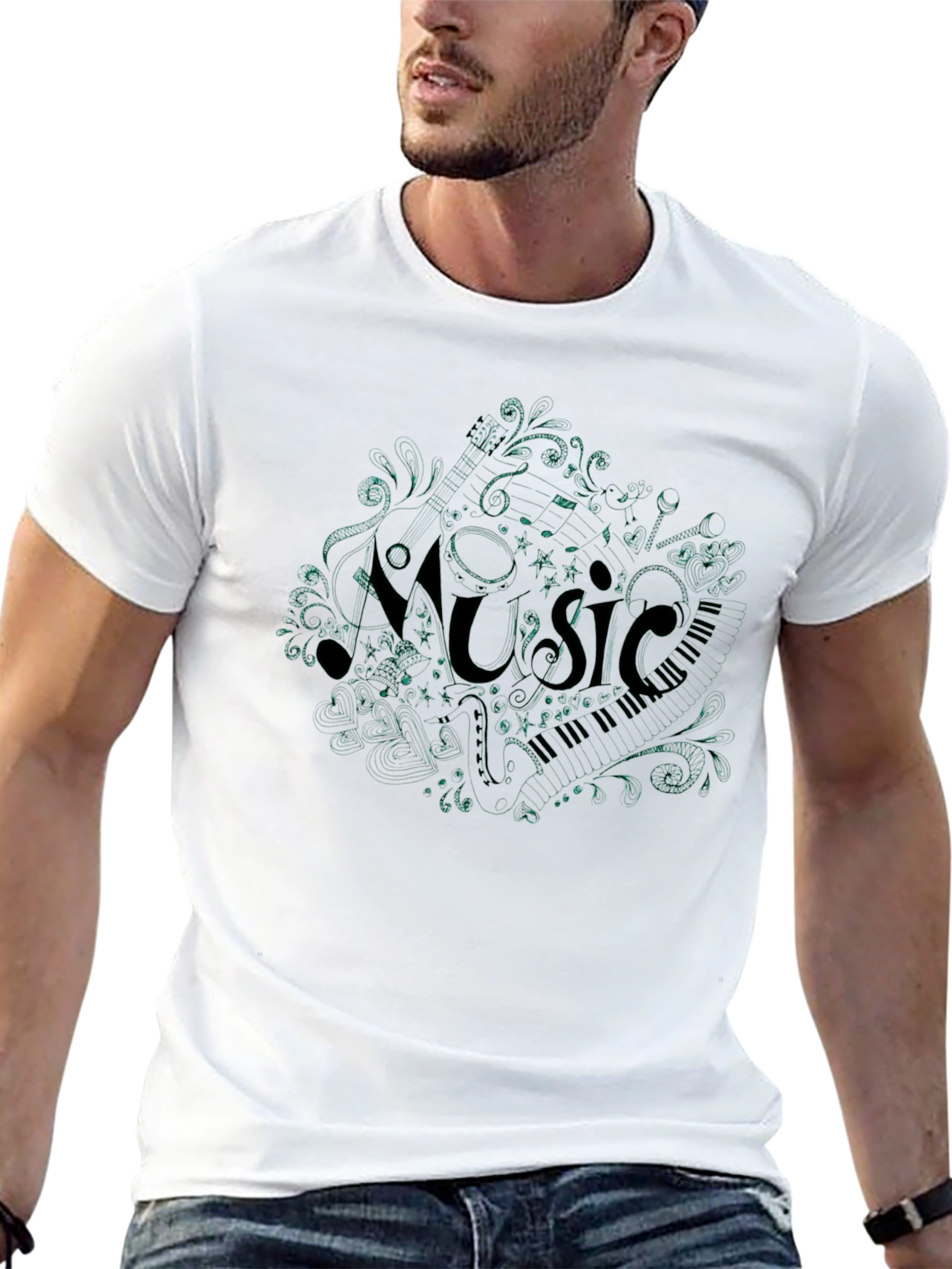 Black Music Notes T-Shirt - Stylish Graphic Tee view 13