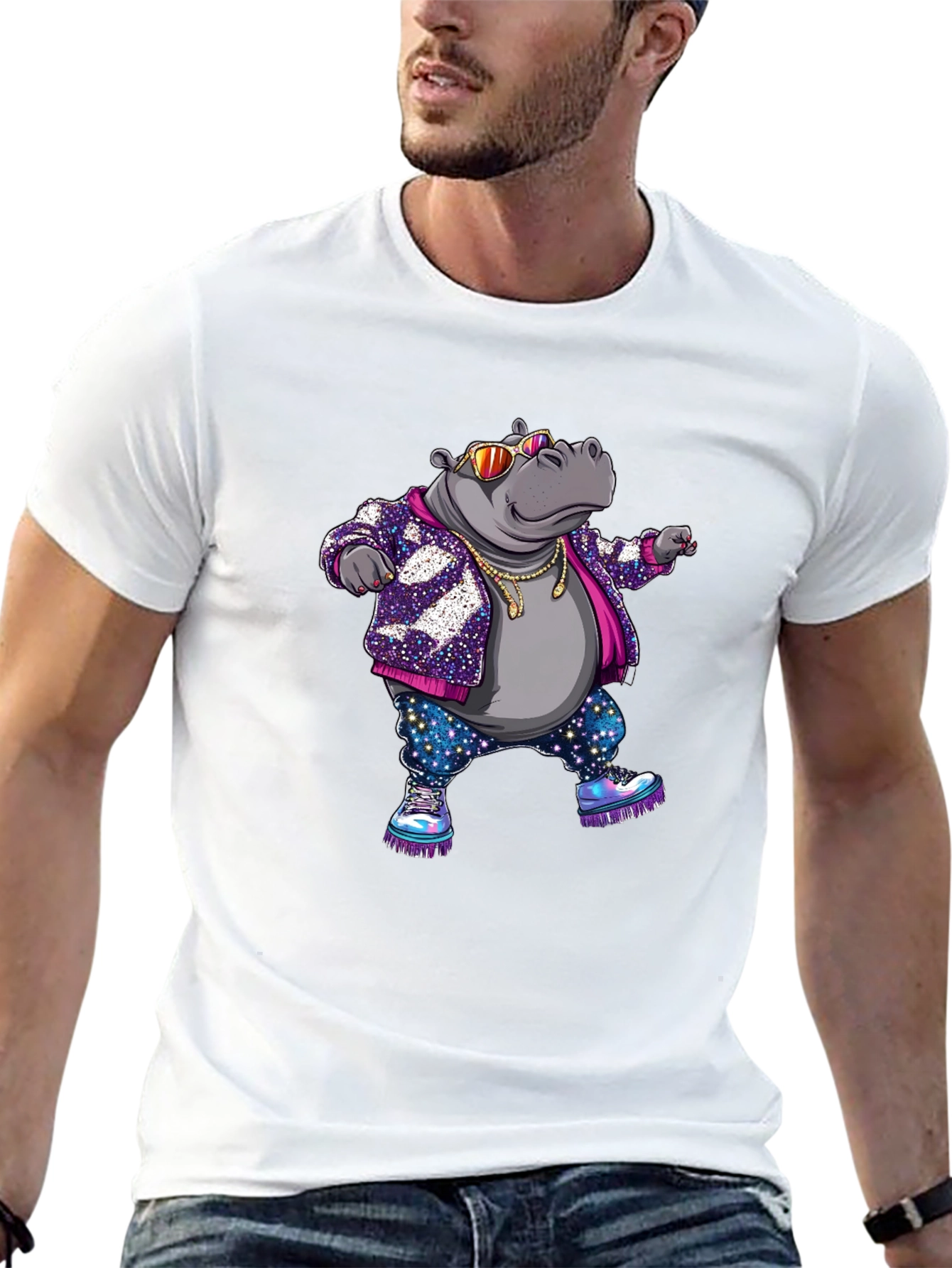Black Cool Hippo Graphic T-Shirt view 13