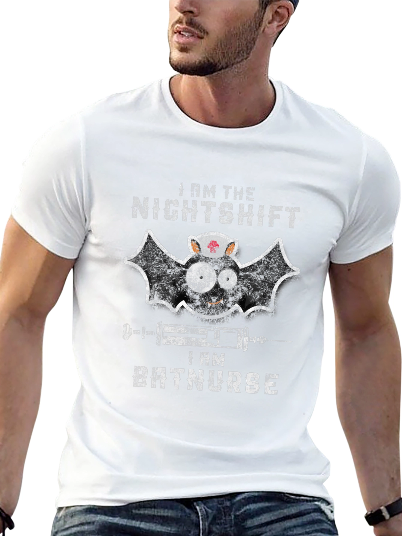 Black Nightshift Batnurse Graphic Tee - Halloween Nurse Shirt view 13