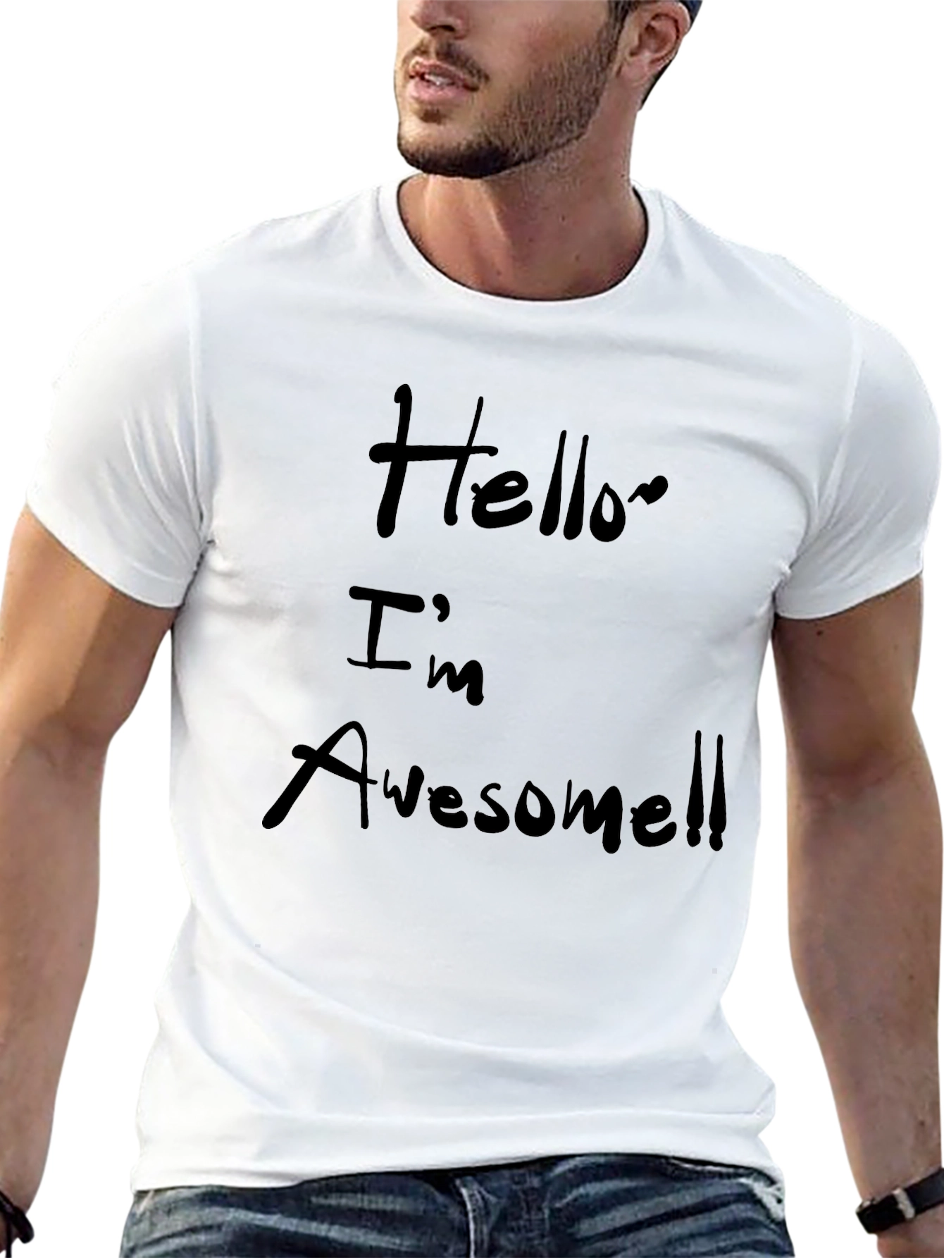 Black Hello I'm Awesome Black T-Shirt view 13