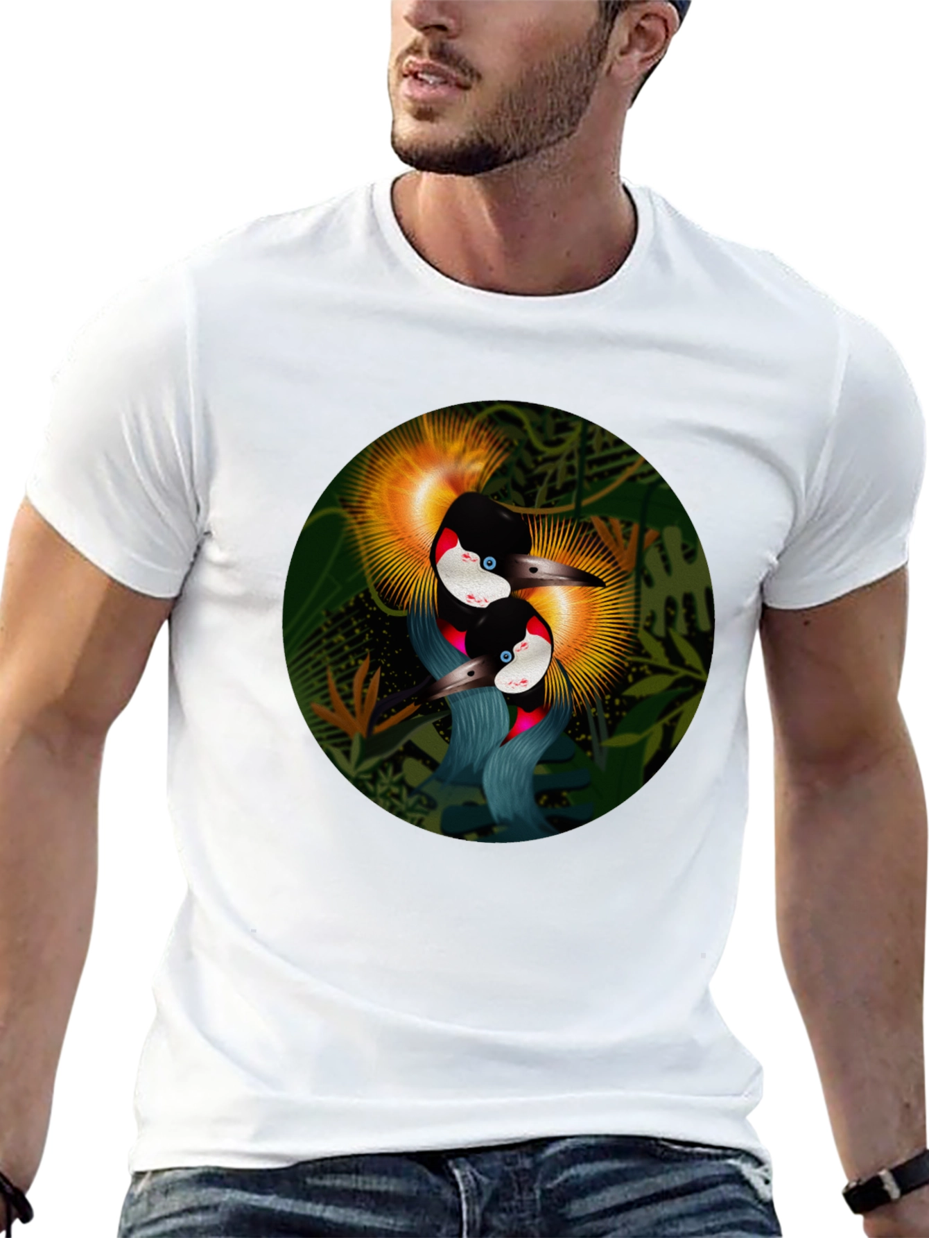 Black Tropical Bird Graphic Tee - Black Cotton Blend view 13