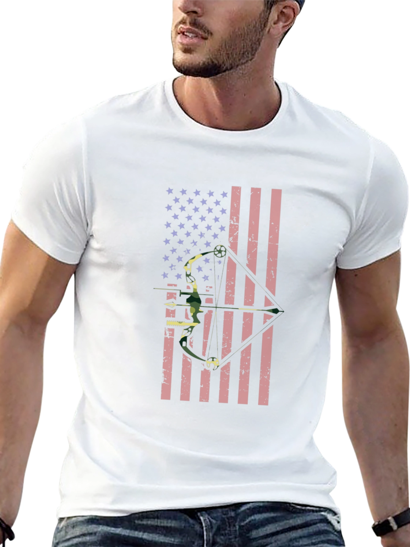 Black American Flag Bow Hunting T-Shirt view 13