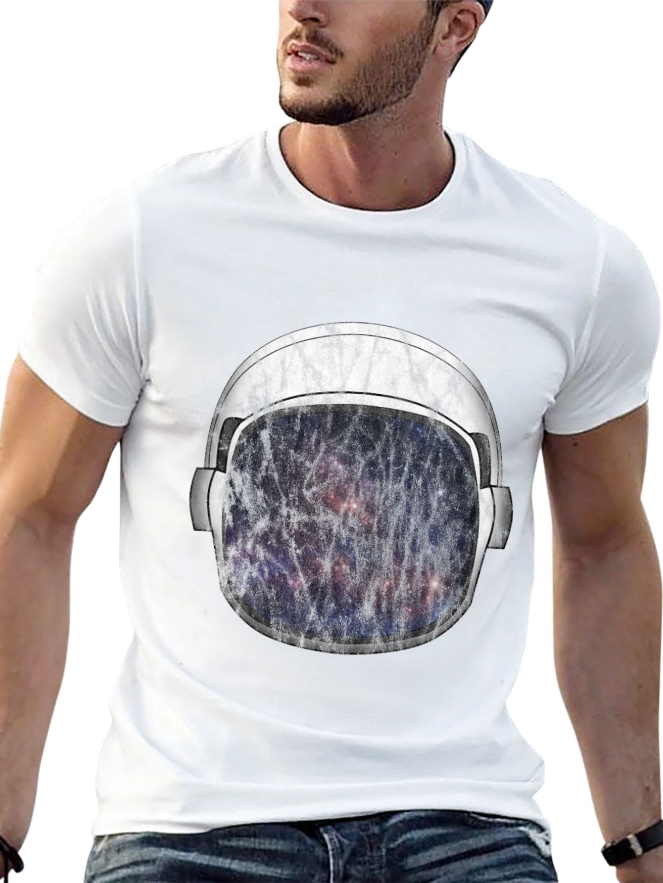 Black Astronaut Helmet Graphic T-Shirt - Galaxy Design view 13