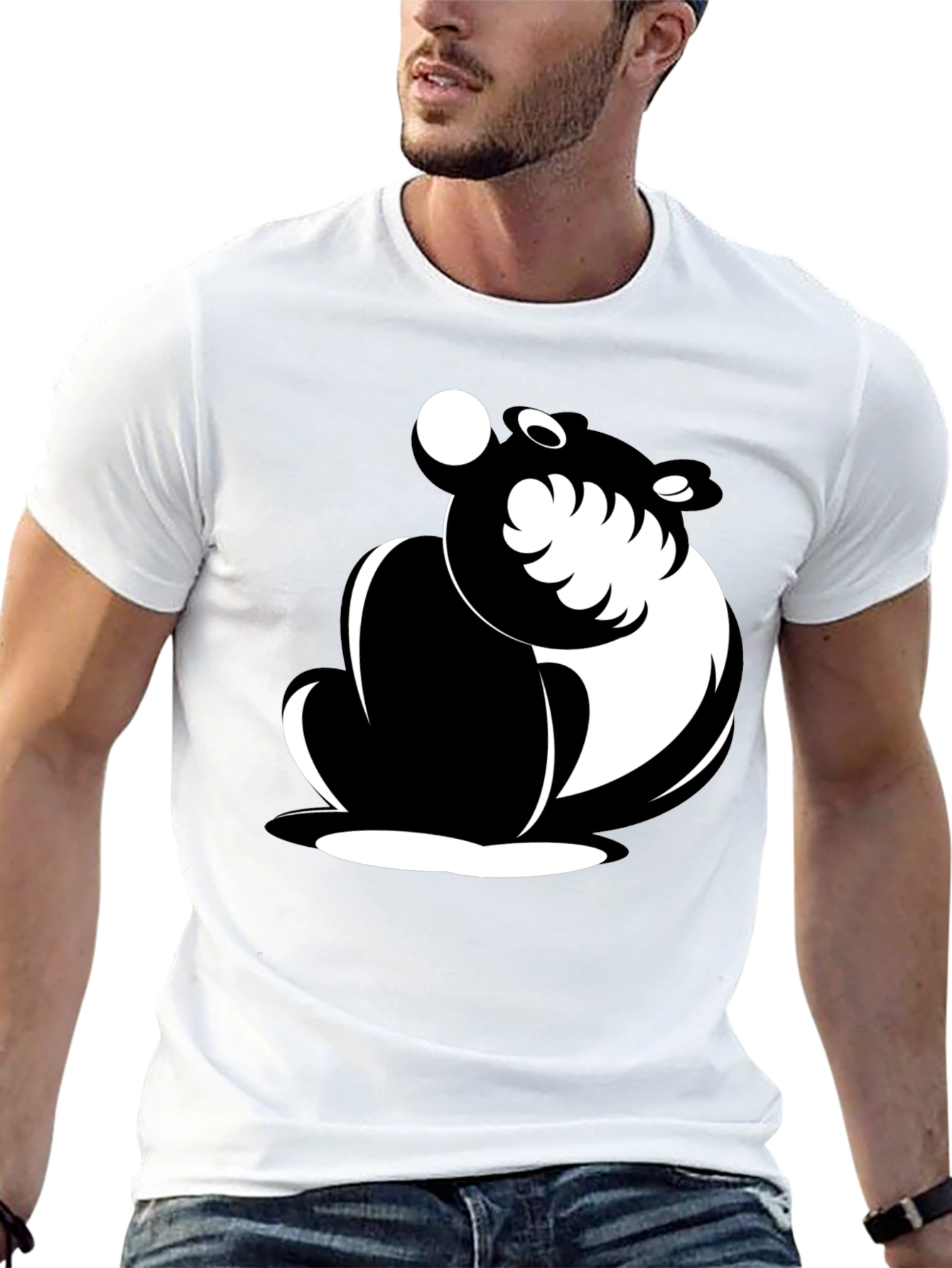 Black Black Cartoon Bear Graphic T-Shirt view 13