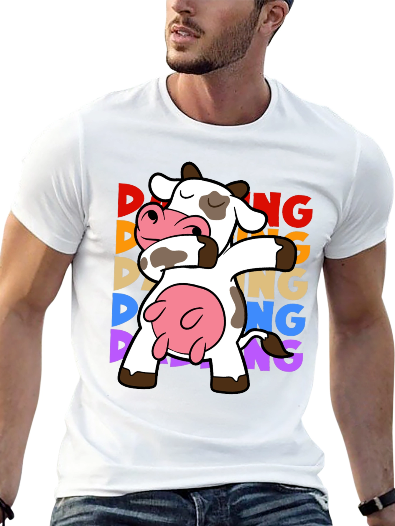 Black Dabbing Cow Graphic Tee - Funny Animal T-Shirt view 13