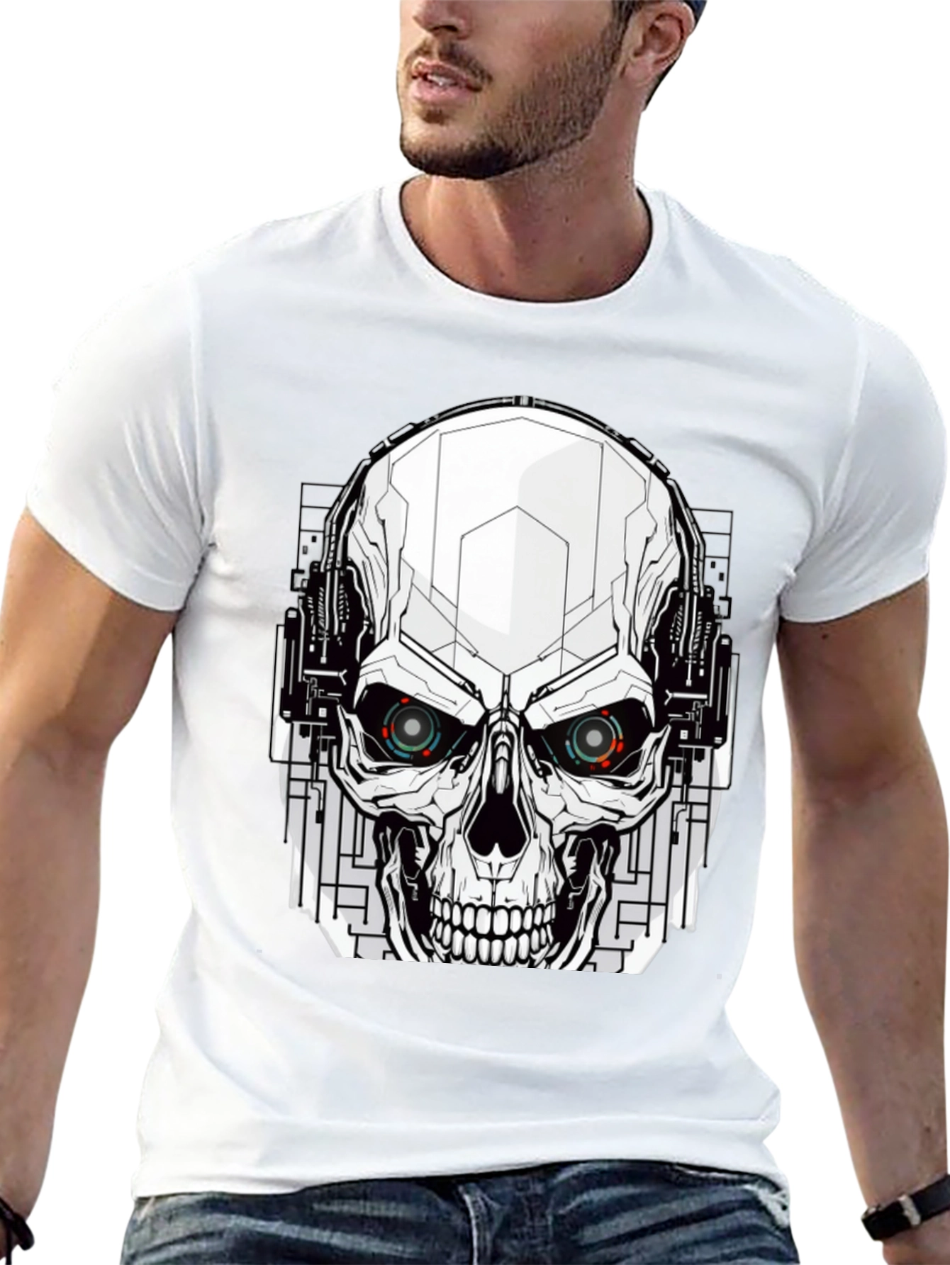 Black Tech Skull Graphic Tee - Edgy Streetwear view 13
