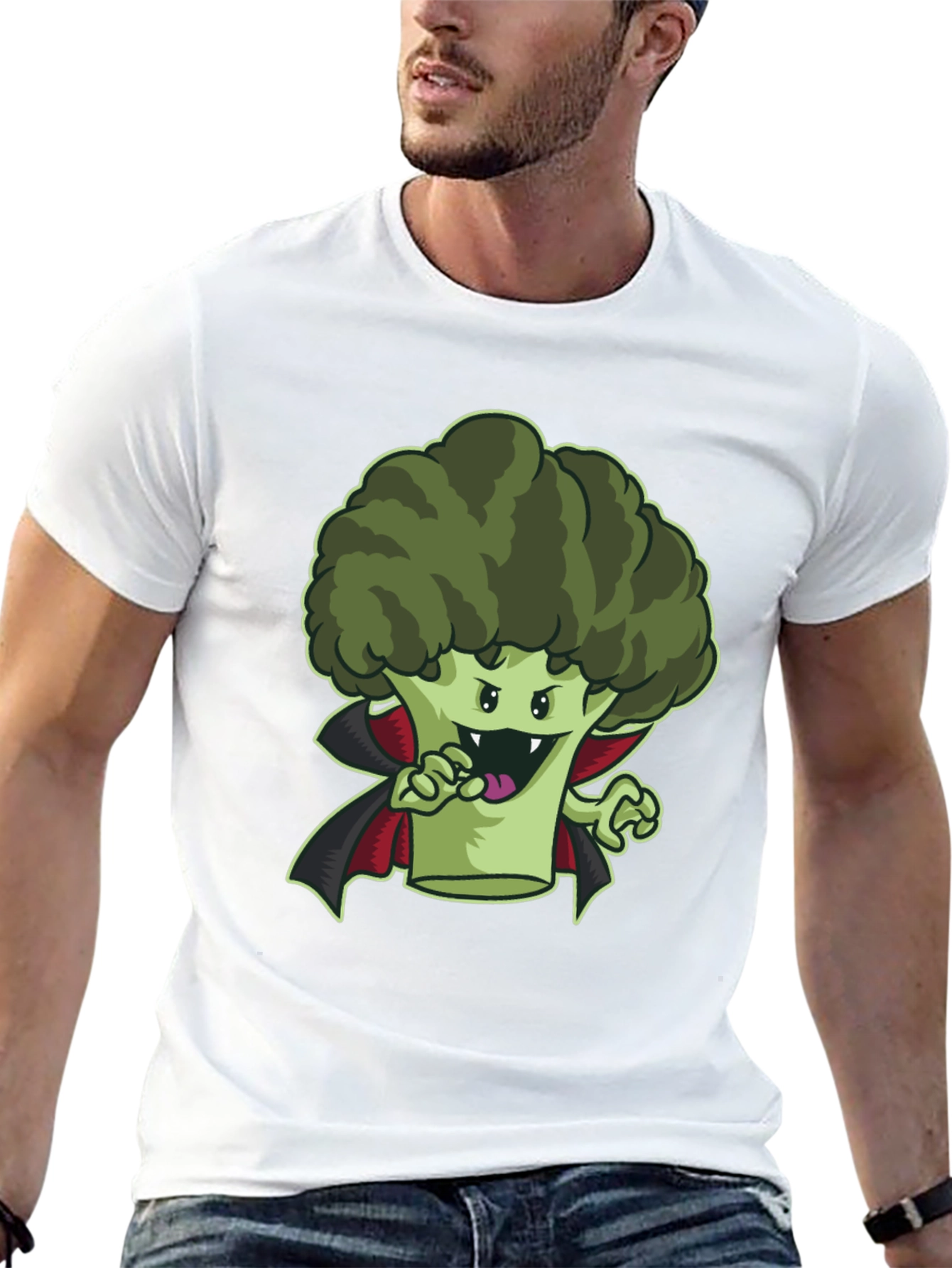 Black Broccoli Vampire Graphic Tee - Funny Halloween Shirt view 13