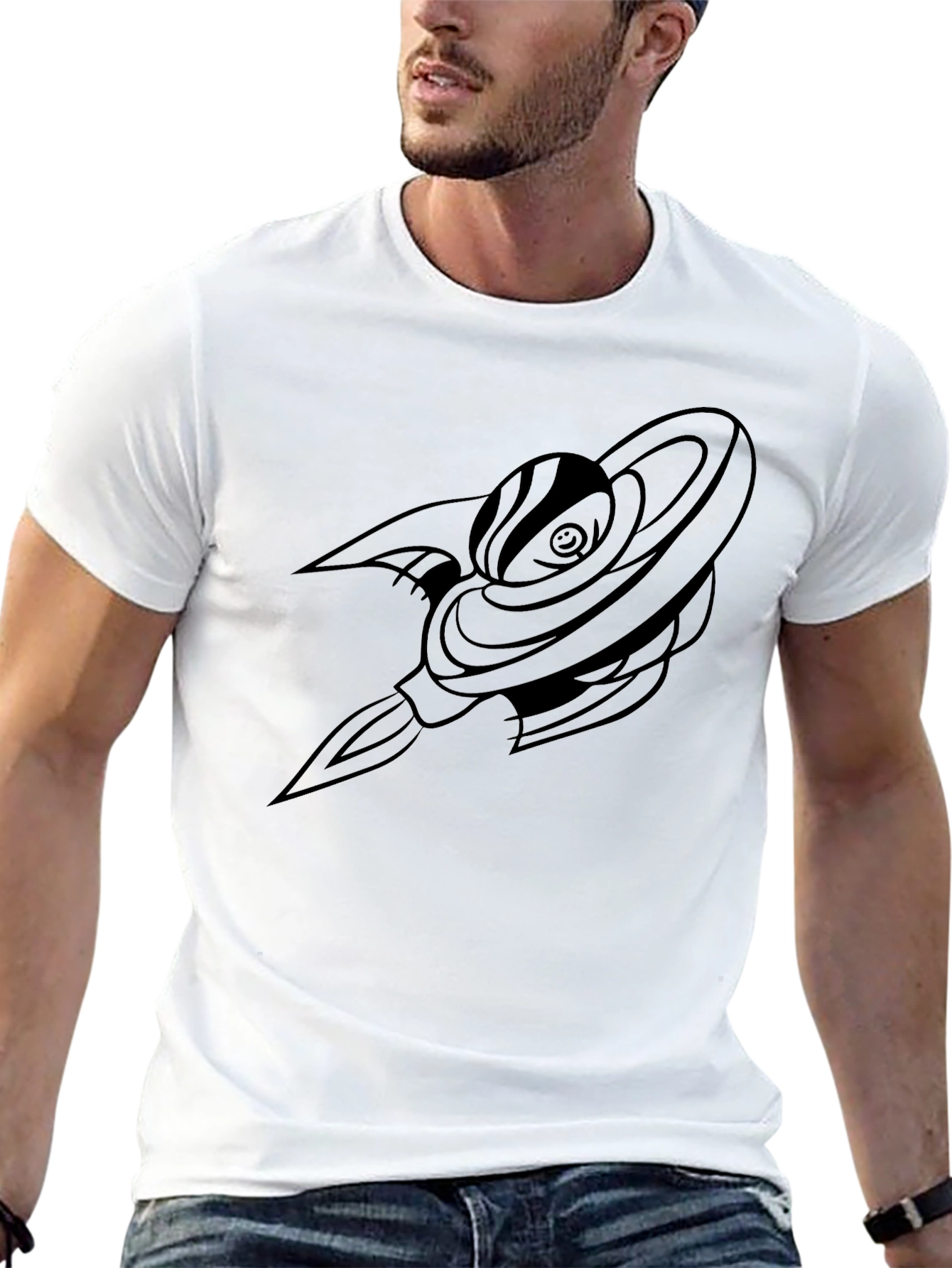 Black Unique Black Graphic Tee - Saturn Rocket Design view 13