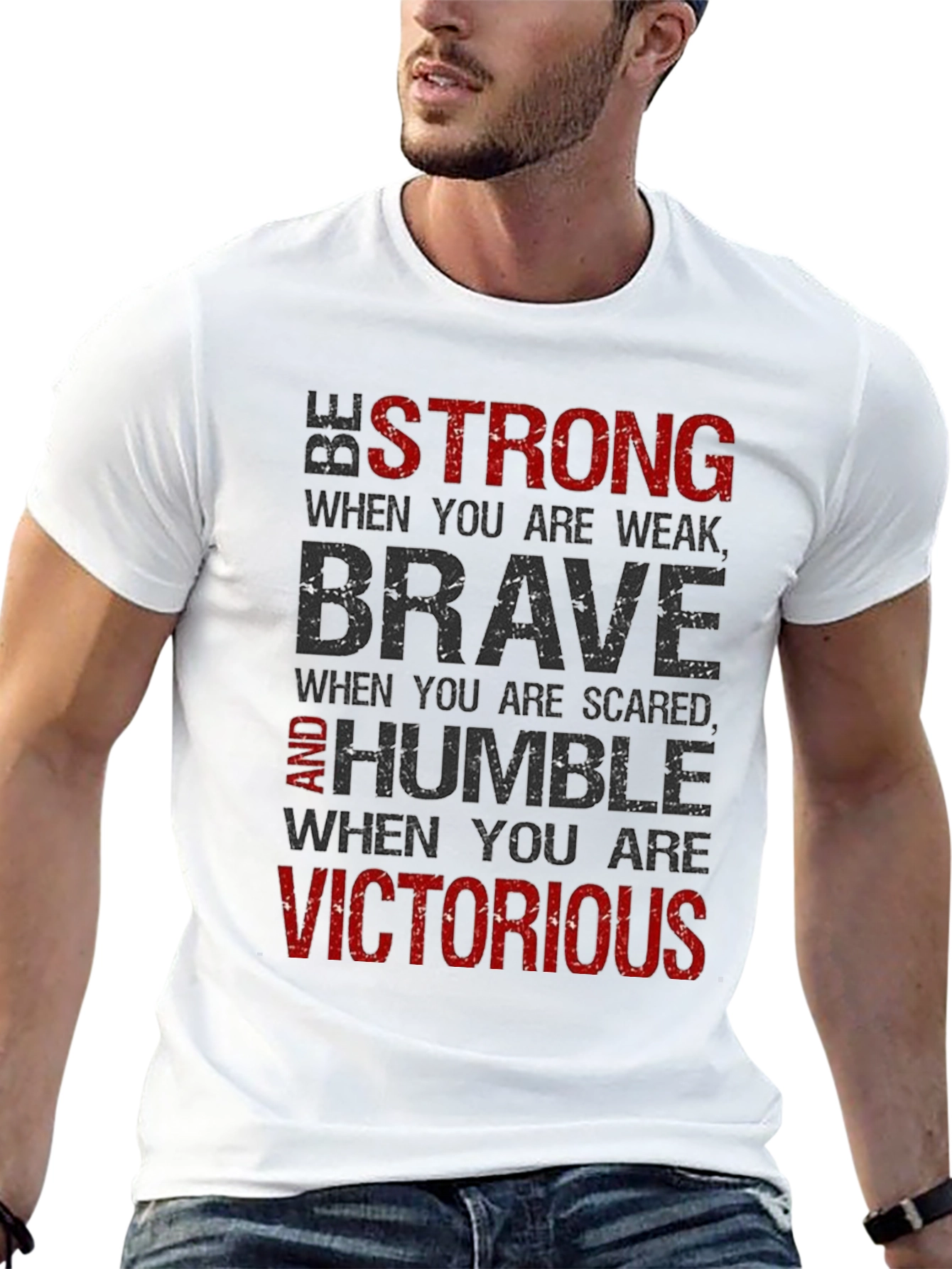 Black Strong Brave Humble Victorious Graphic T-Shirt view 13