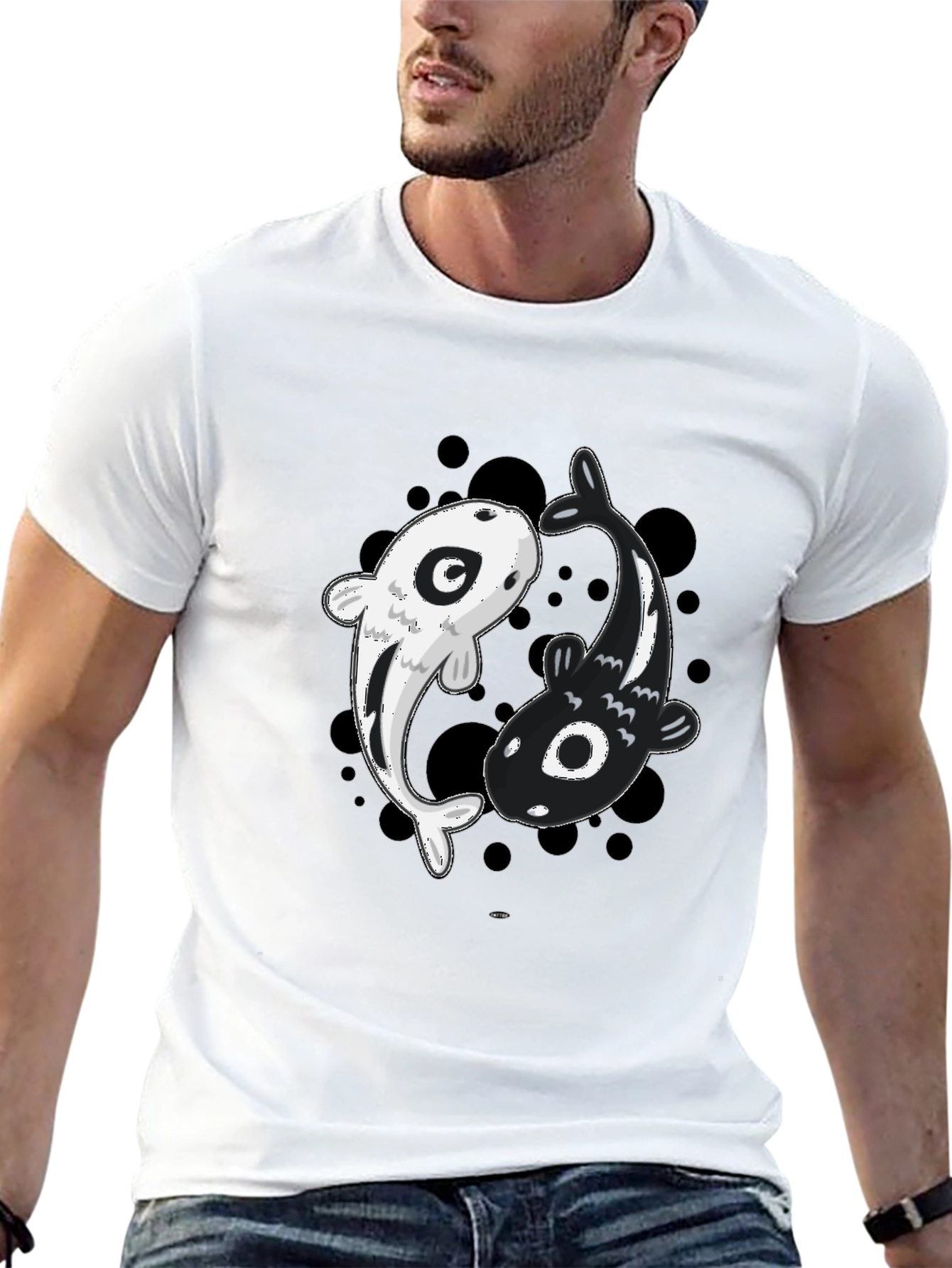 Black Yin Yang Koi Fish Graphic Tee - Black view 13