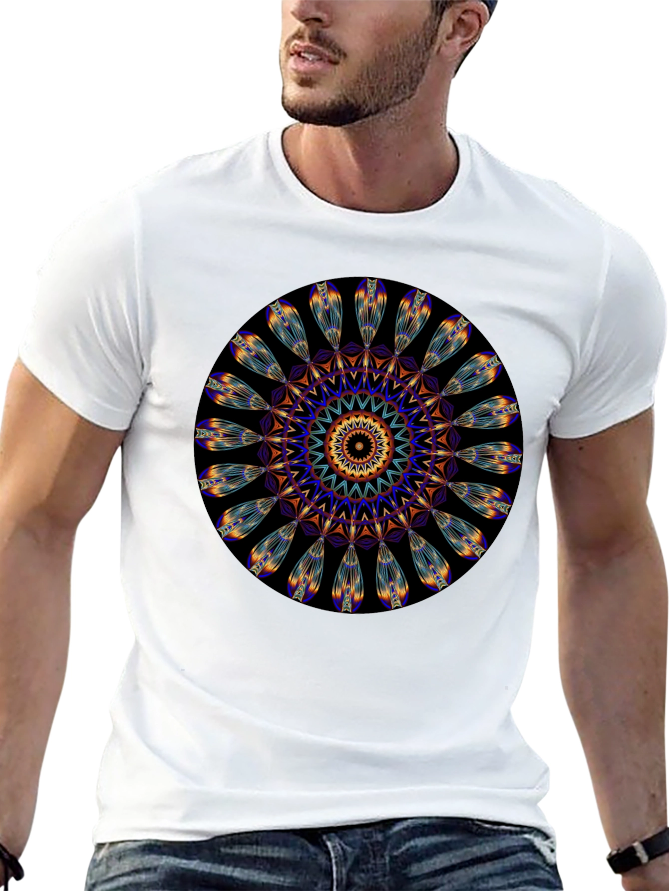 Black Mandala Print Black T-Shirt - Unique Artistic Design view 13