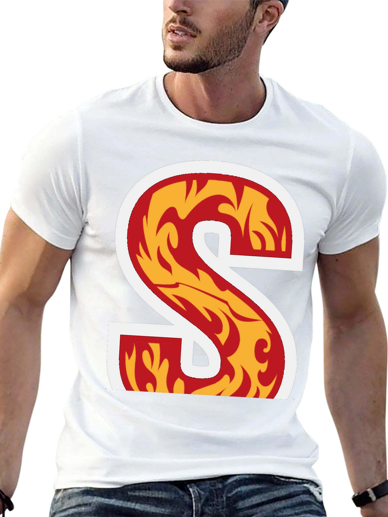 Black Fiery Letter S Graphic Tee - Bold Statement Shirt view 13