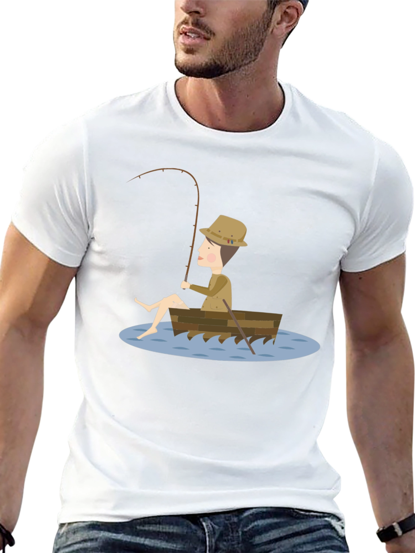 Black Fishing Cartoon Graphic Tee Shirt view 13