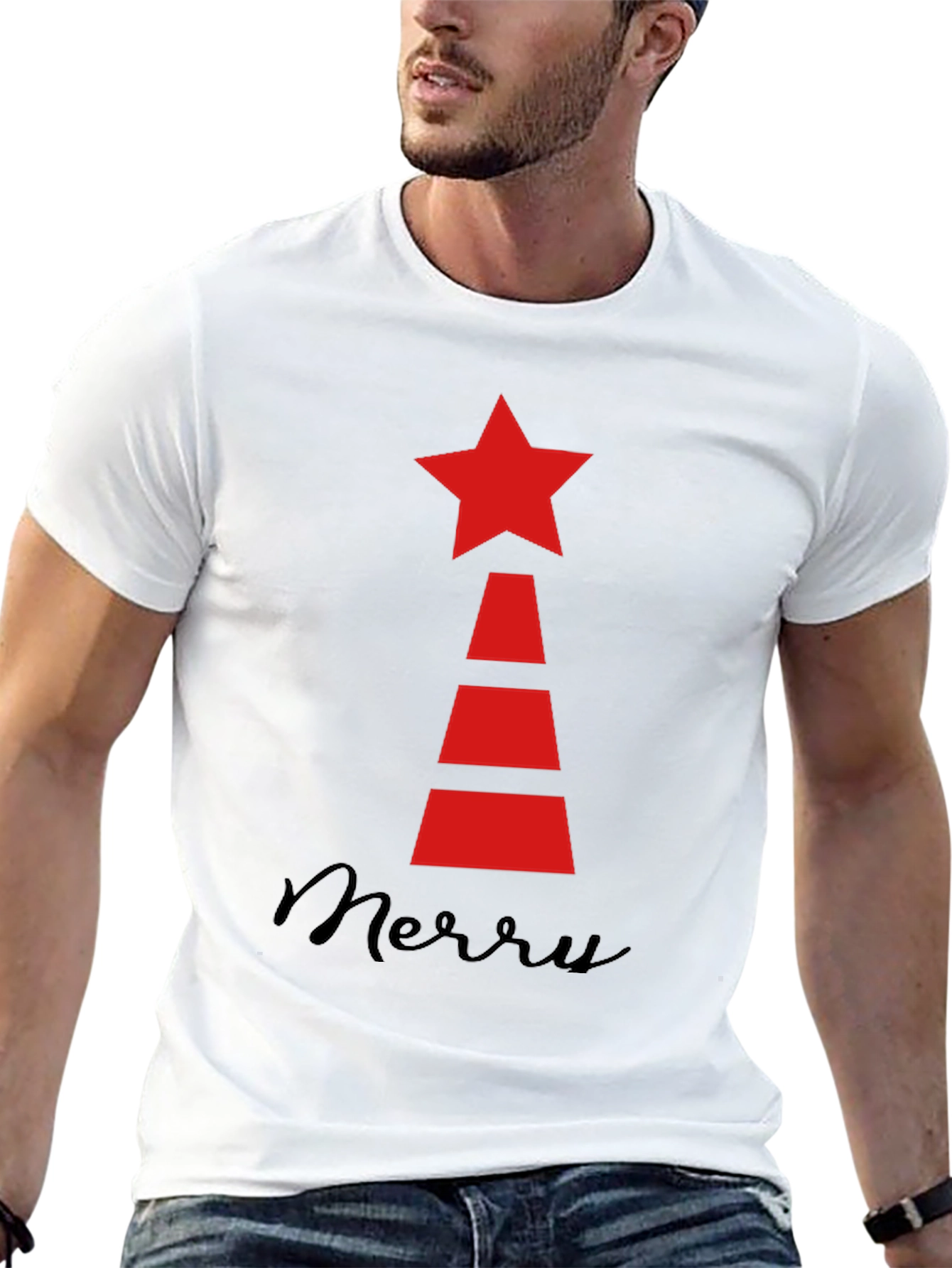 Black Festive Holiday Star Tree T-Shirt view 13